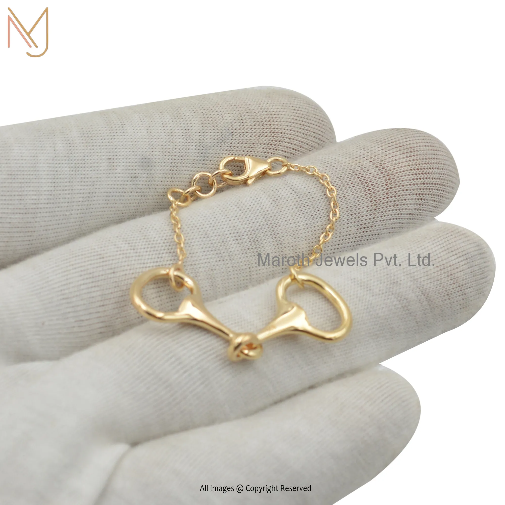 14K Yellow Gold Snaffle Bit Horse Shoes Bracelet Jewelry Manufacturer