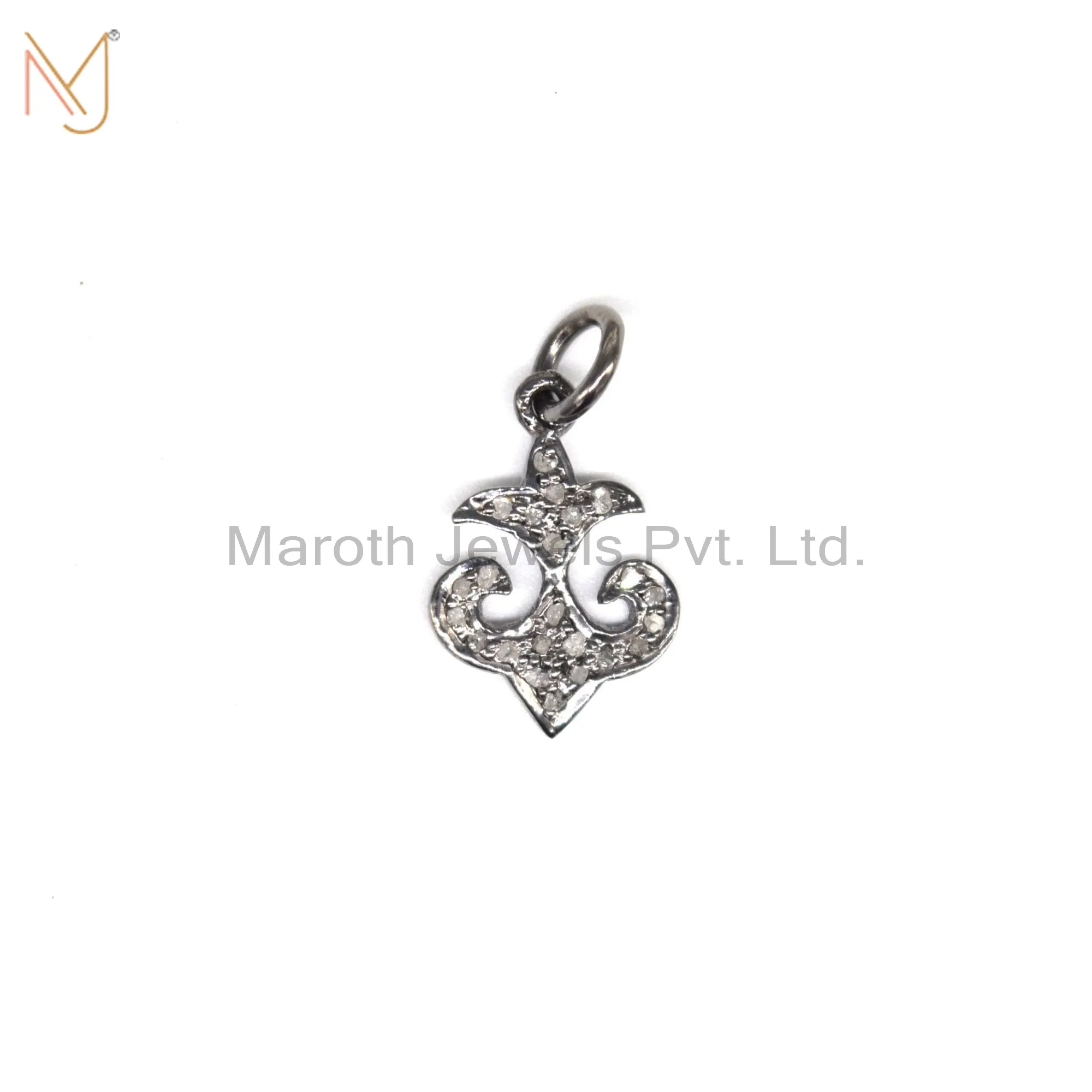 925 Silver Rhodium Pave Diamond Charms Religious trishul Pendants Jewelry Supplier