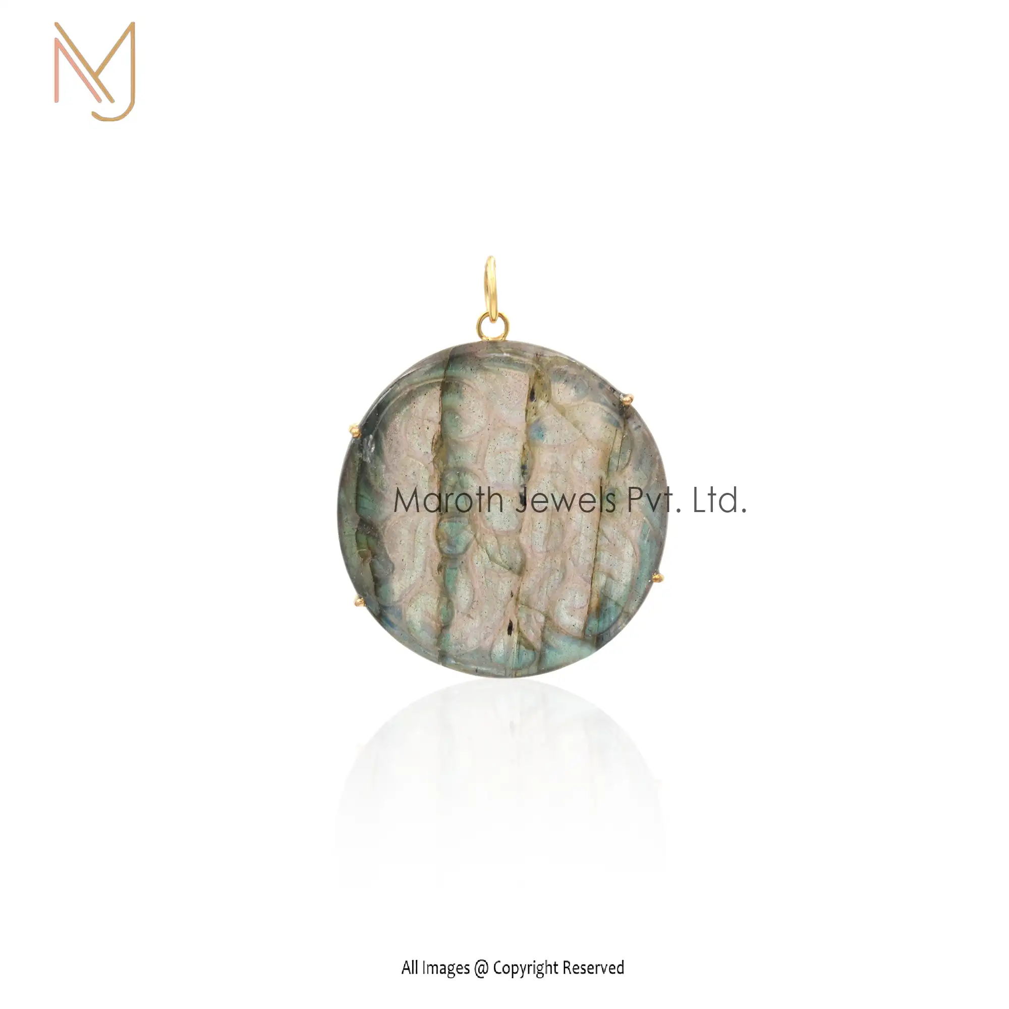 14K Yellow Gold Labradorite Round Pendants Jewelry Manufacturer