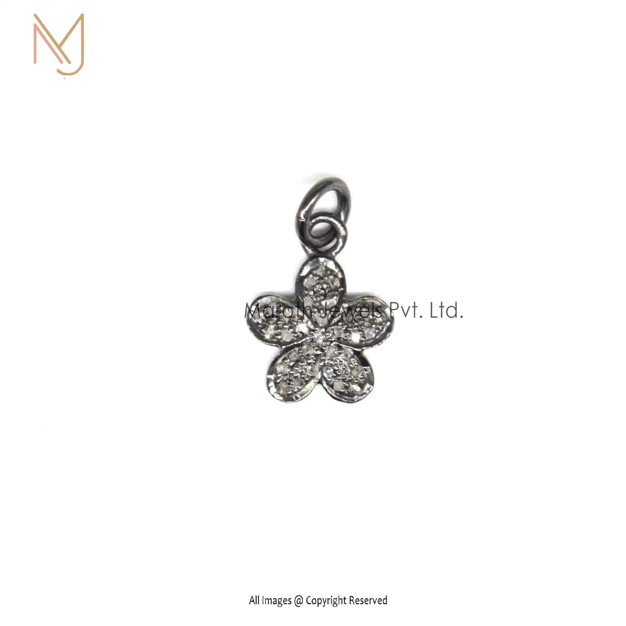 925 Silver Black Rhodium Plated Pave Diamond Charm Flower Pendants Custom Jewelry