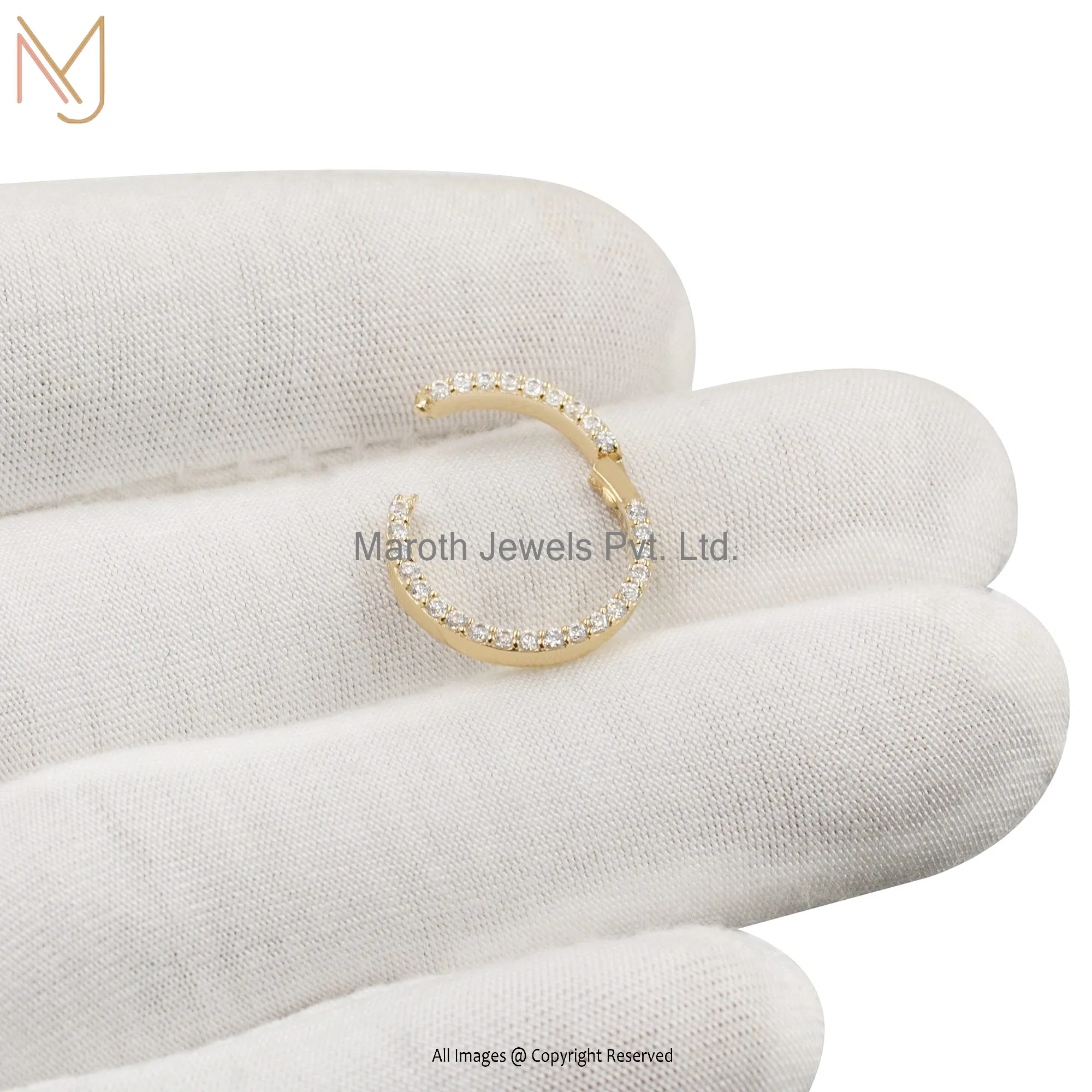 Private Label 925 Silver Yellow Gold Plated Diamond Round Charm Enhancer