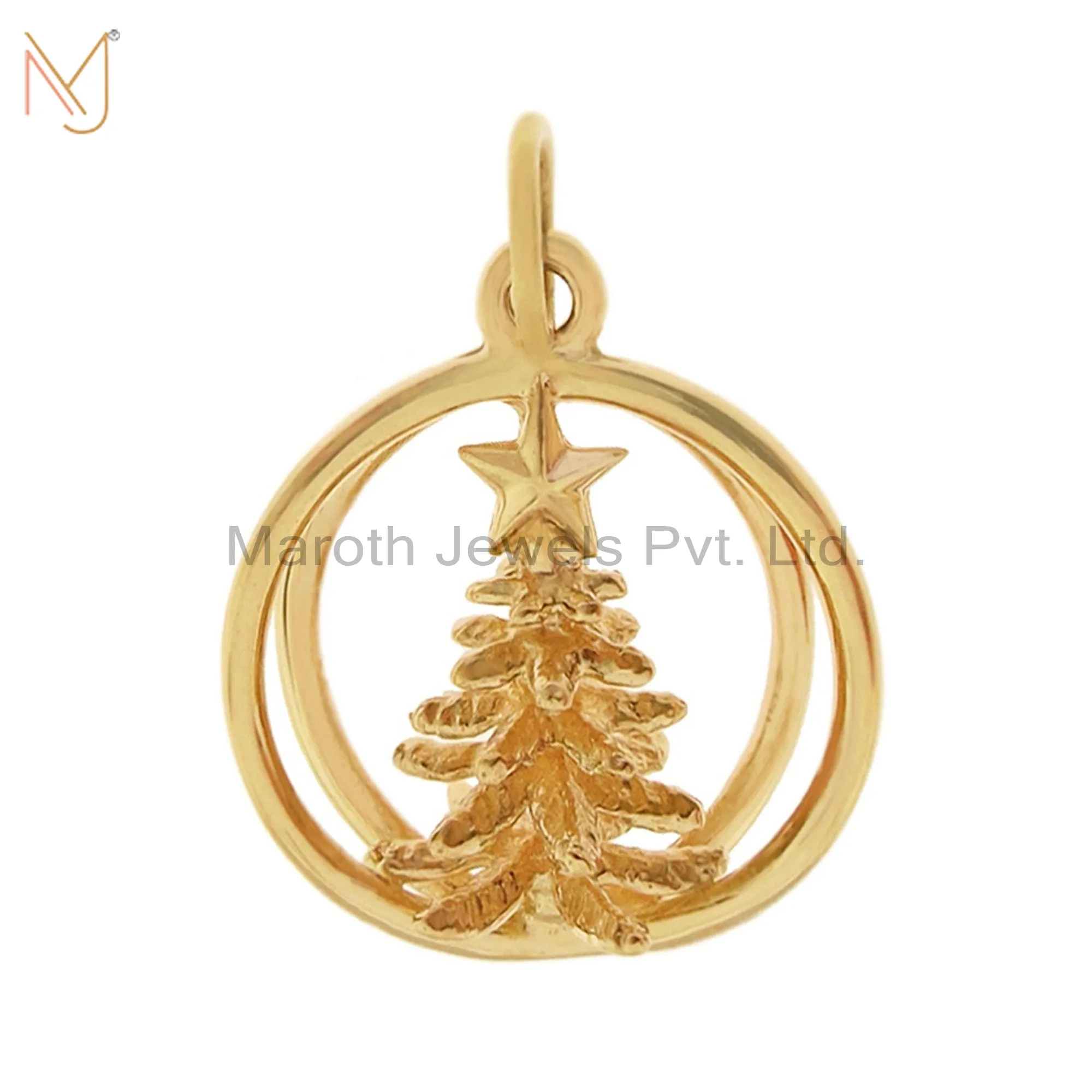 925 Silver Yellow Gold Plated Merry Christmas Tree Charms Pendant Jewelry Manufacturer