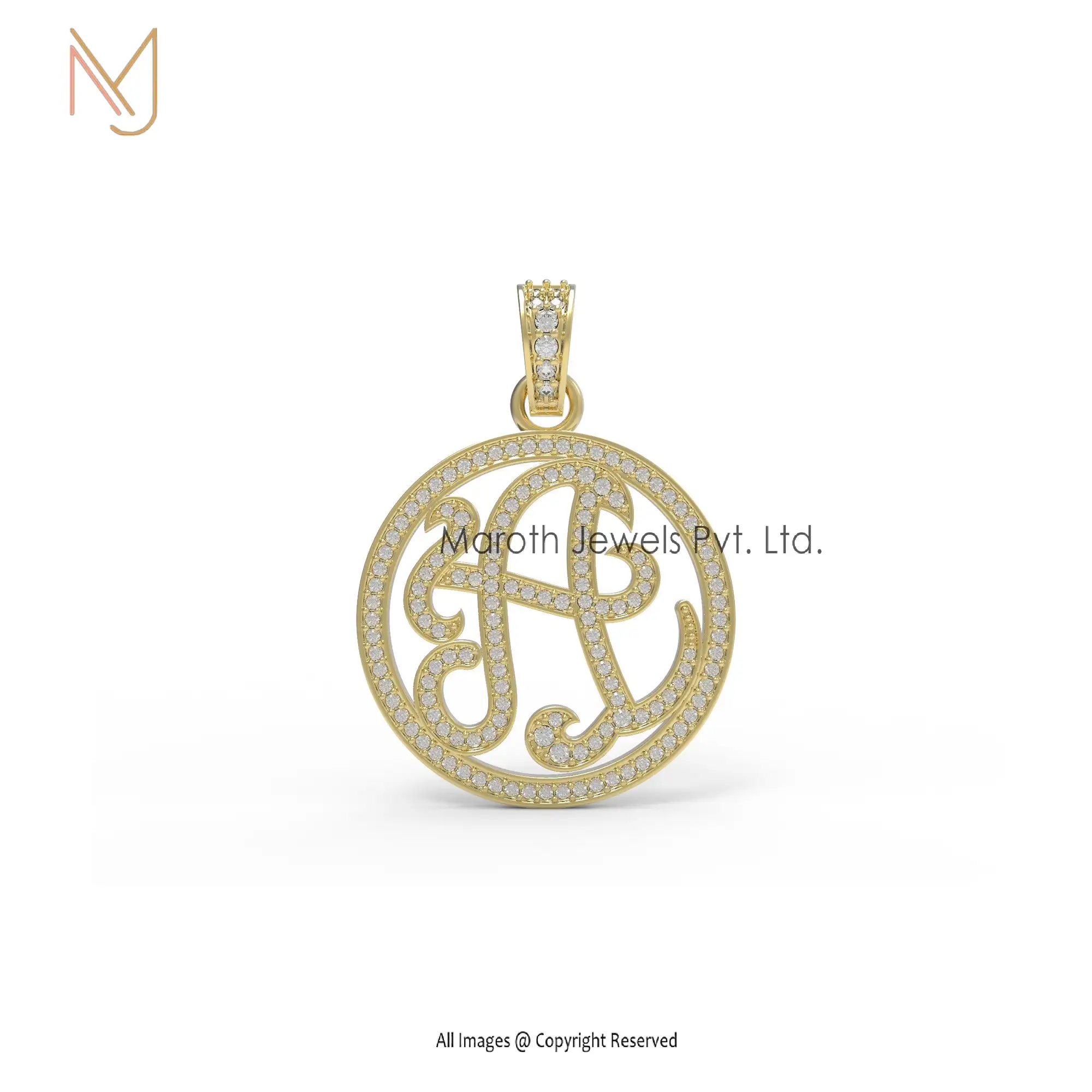 14K Yellow Gold Pave Diamond Letter L Monogram Pendant Manufacturer