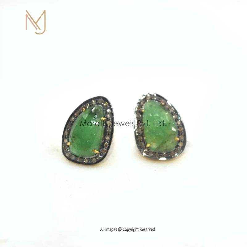 925 Silver Yellow Gold Rhodium Plated Pave Diamond Emerald Designer Earrings Custom Jewelry