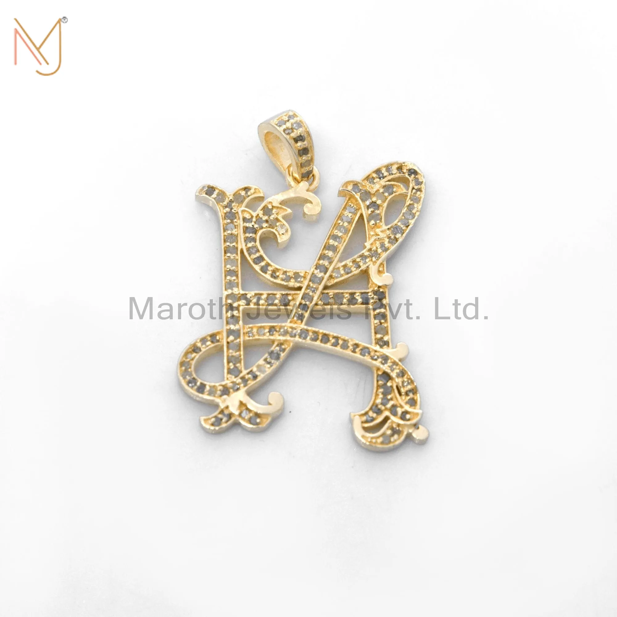 925 Sterling Silver Gold Plated Pave Diamond HL LH Letter Monogram Pendant custom Jewelry