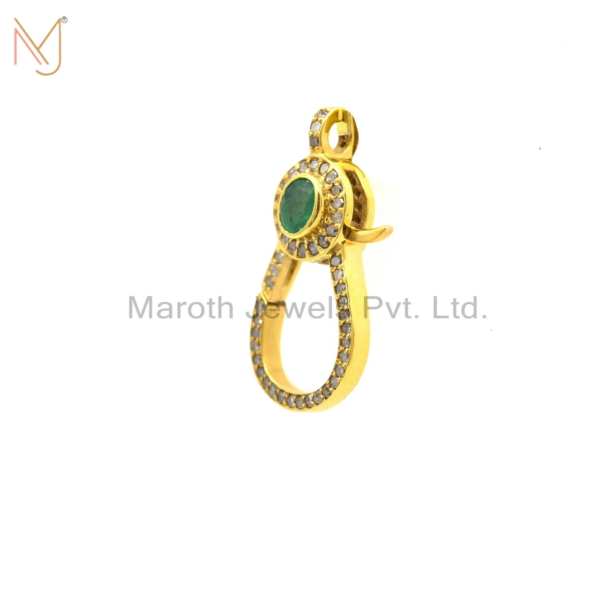 925 Silver Yellow Gold Emerald Gemstone Pave Diamond Lobster Clasp Finding Jewelry Manufacturer