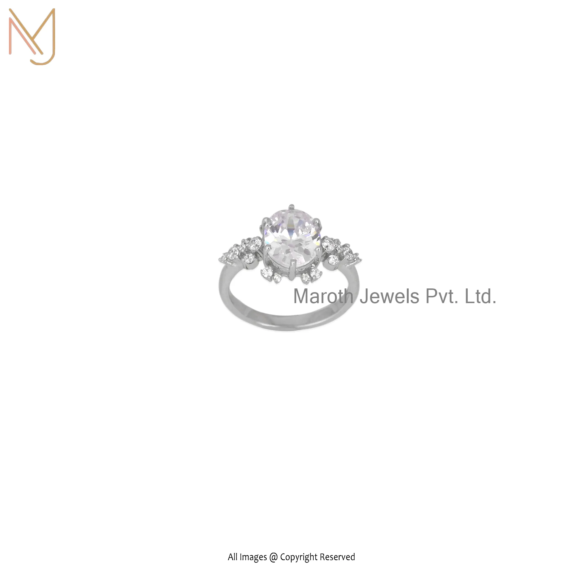 925 Silver White Gold Plated Cubic Zircon Ring Jewelry Manufacturer