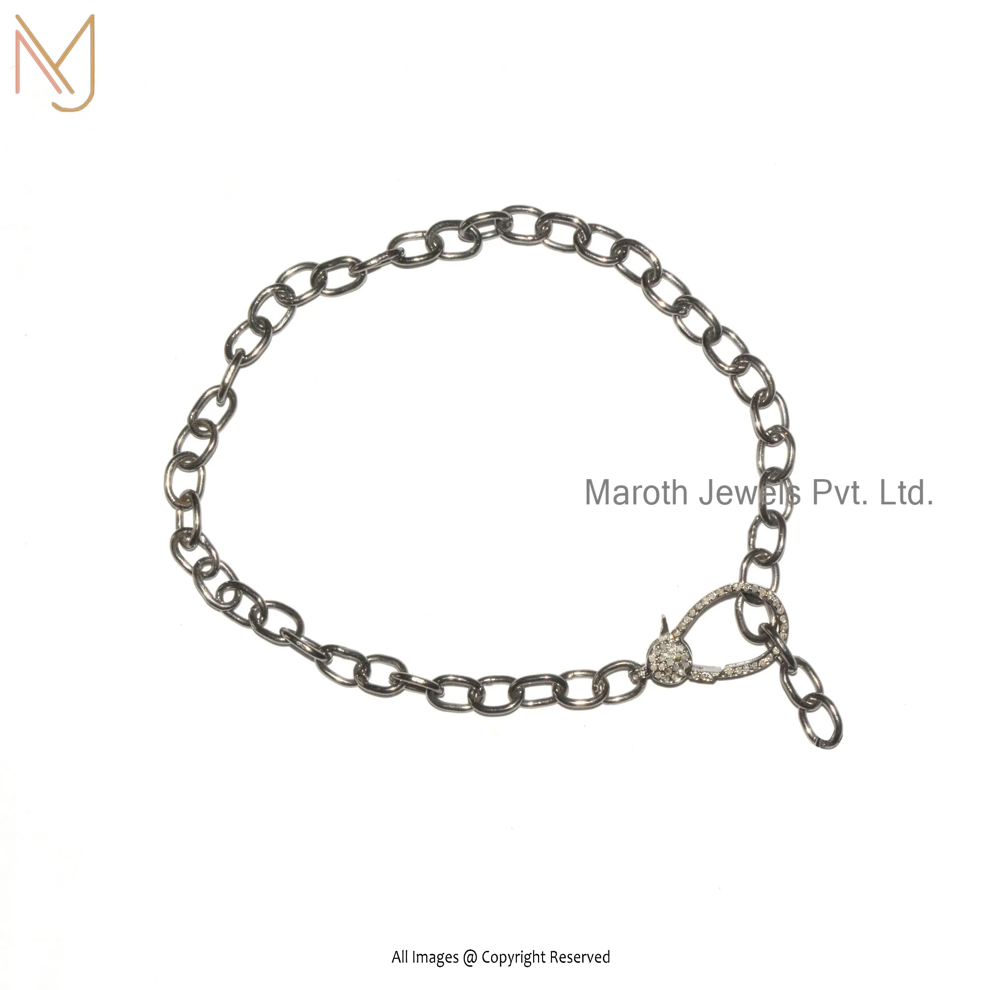 925 Silver Rhodium Pave Diamond Lobster Lock Link Adjustable Chain Bracelet Manufacturer