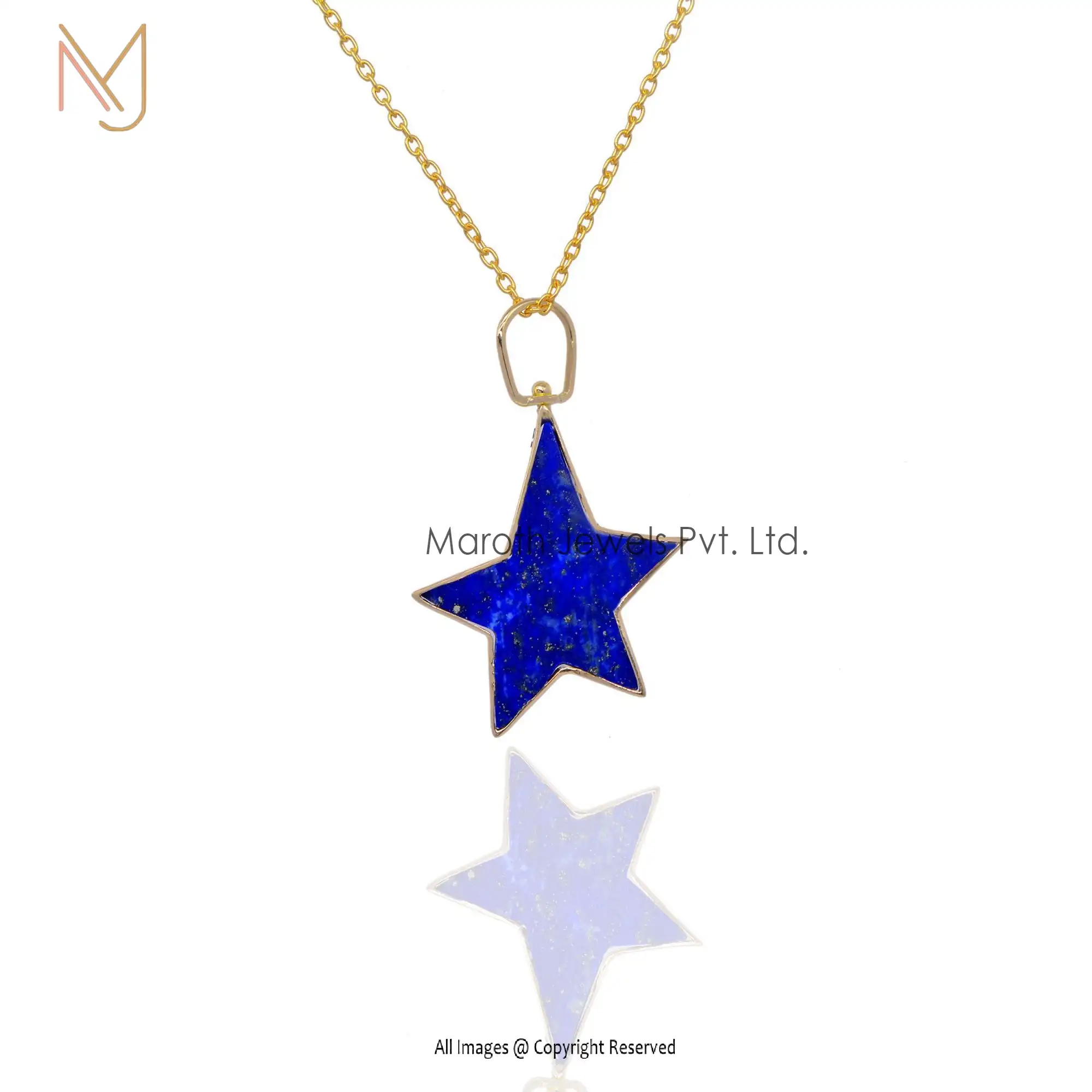 925 Silver Yellow Gold Plated Lapis Lazuli Star Pendant Jewelry Supplier