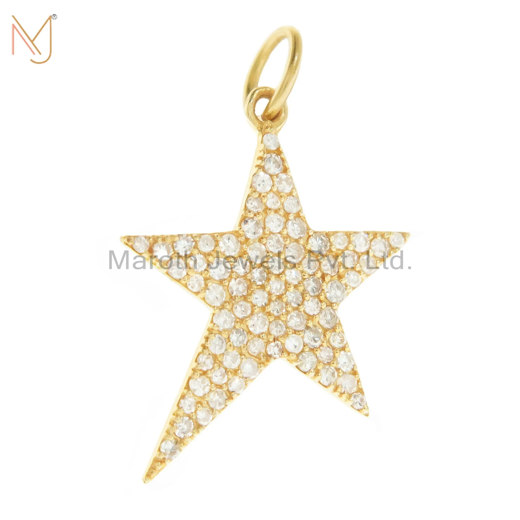 925 Silver Gold Vermeil Pave Diamond Star Charms Pendant Jewelry Manufacturer
