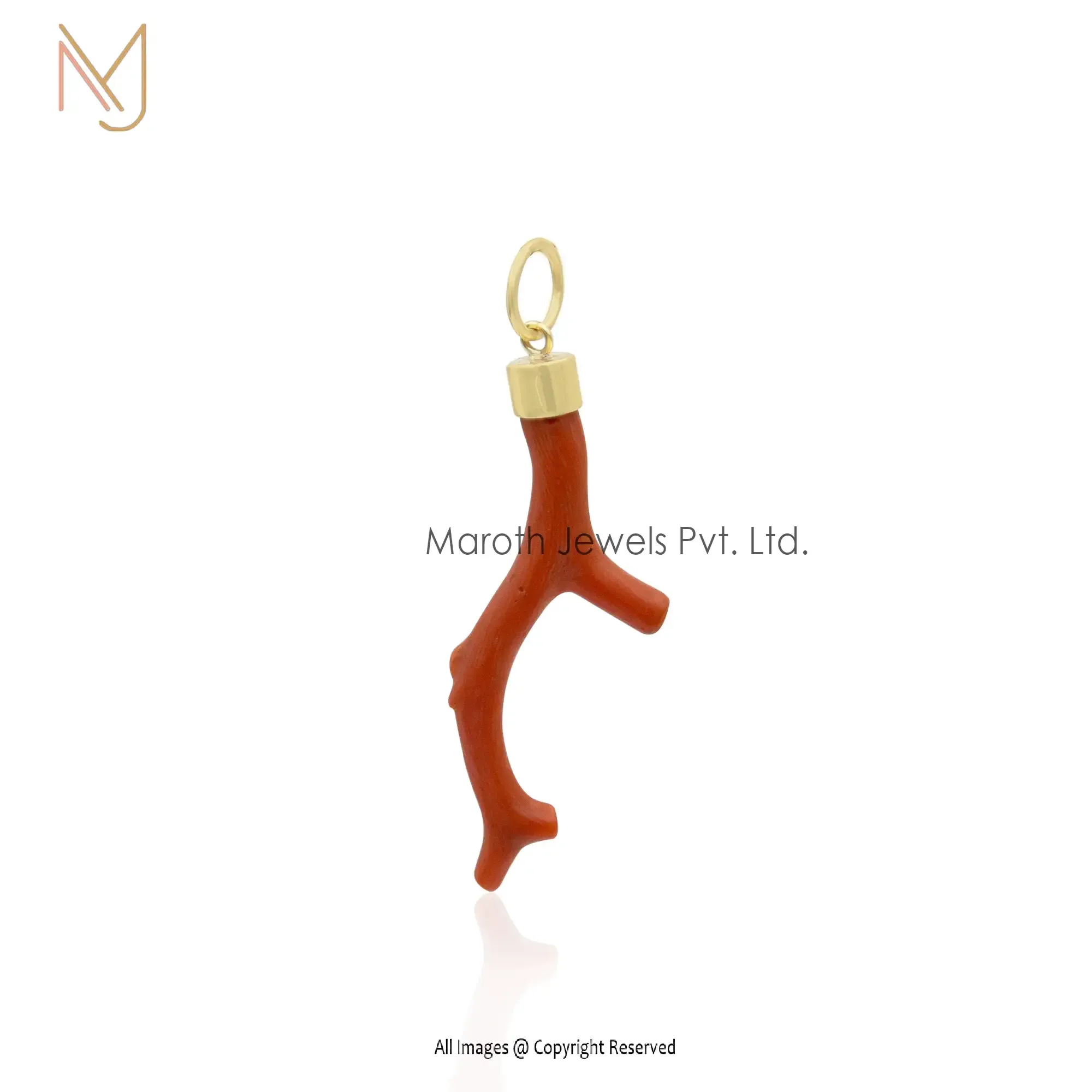 925 Silver Yellow Gold Red Coral Branch Pendant Jewelry Manufacturer