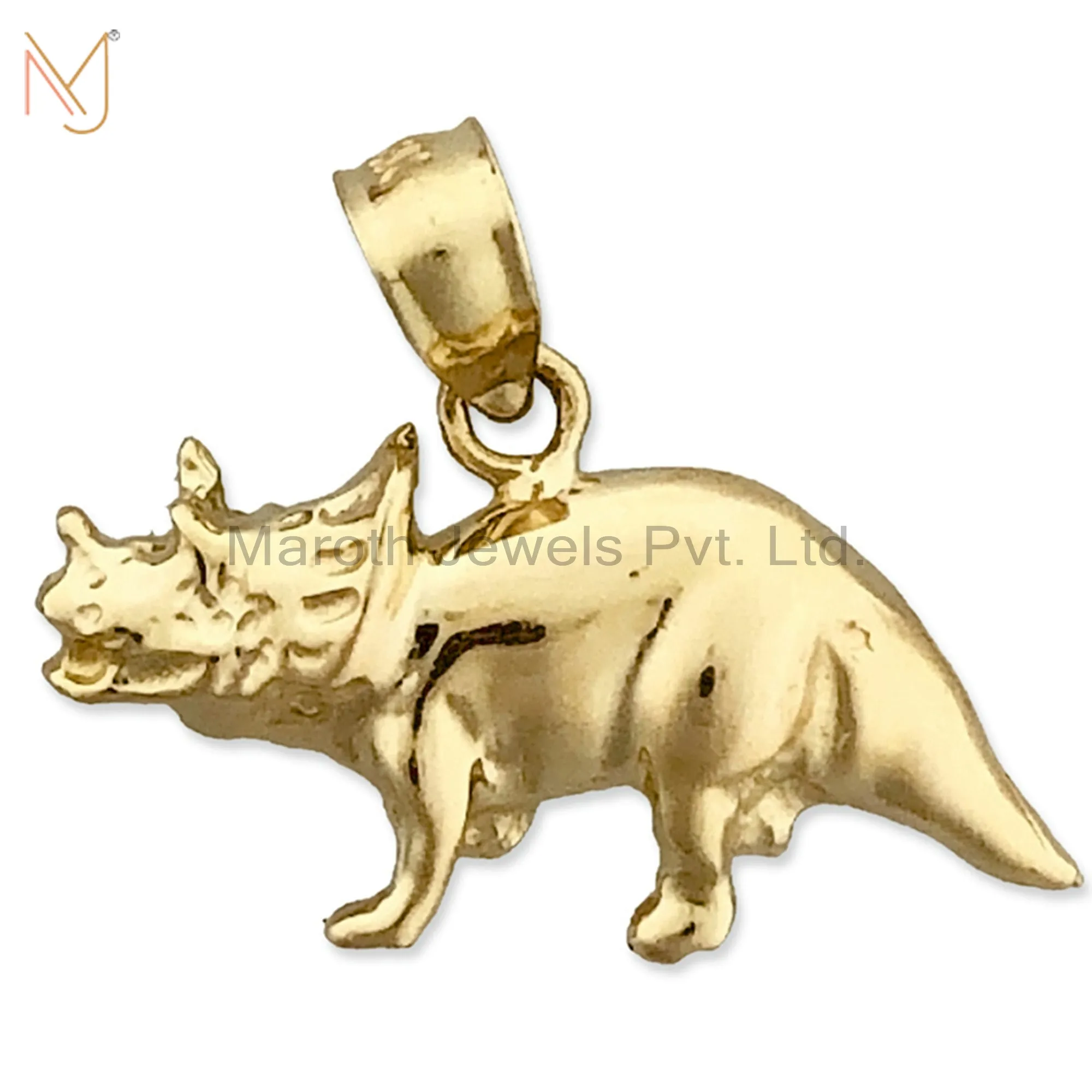 Private Lable 925 Silver Yellow Gold Vermeil Triceratops Charm Pendant Jewelry