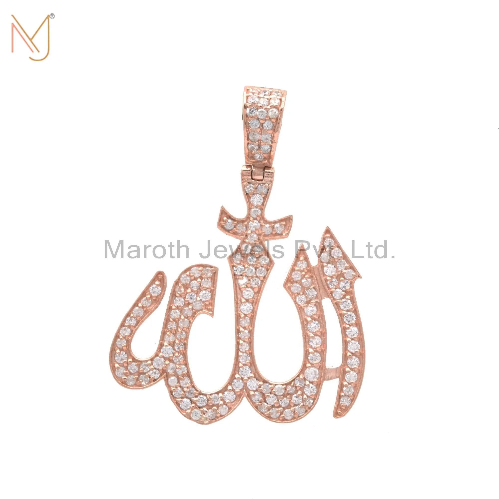 925 Silver Rose Gold Plated Allah Religious Pave Diamond Pendant Manufacturer