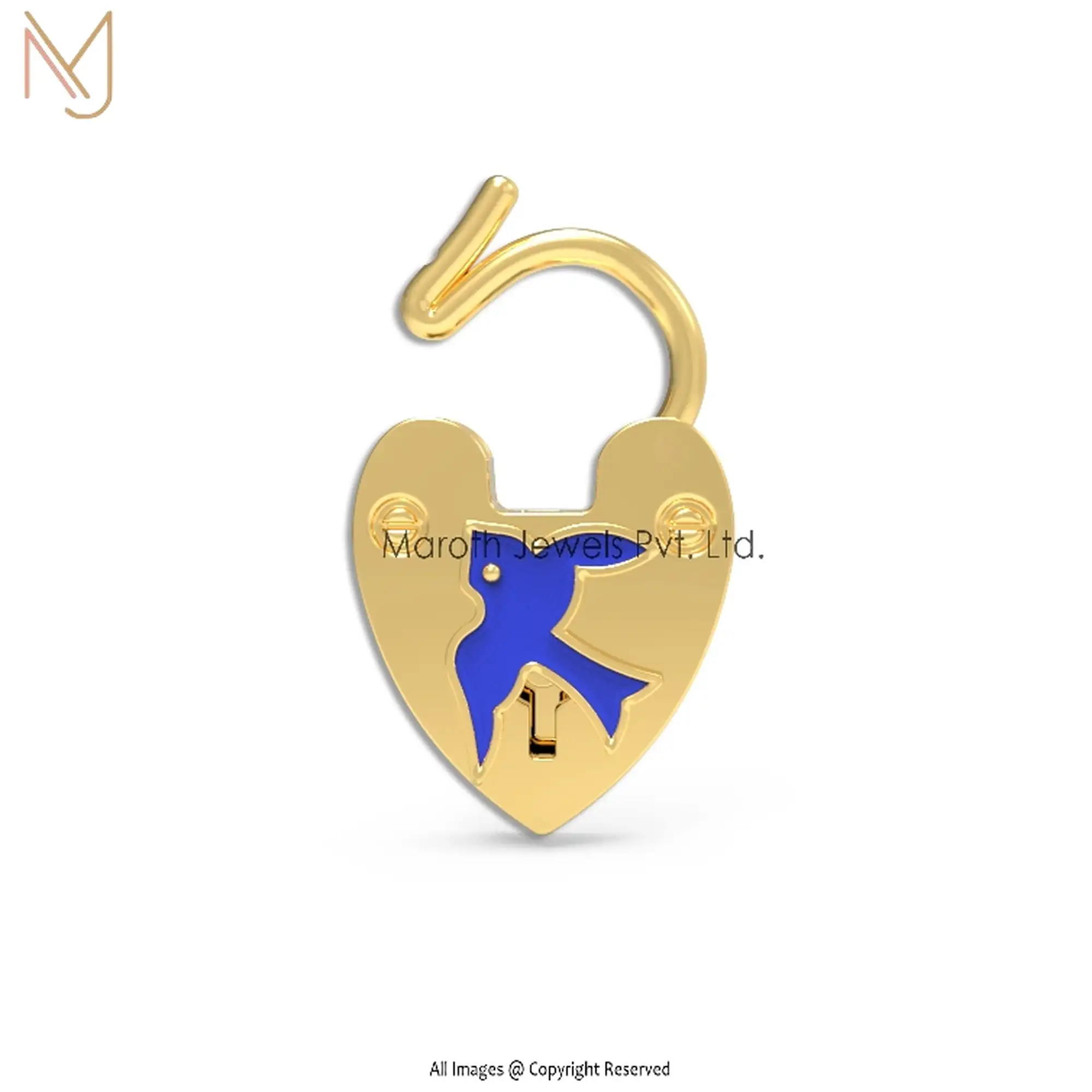 925 Silver Yellow Gold Plated Blue Enamel Pedlock Handmade Jewelry Manufacturer