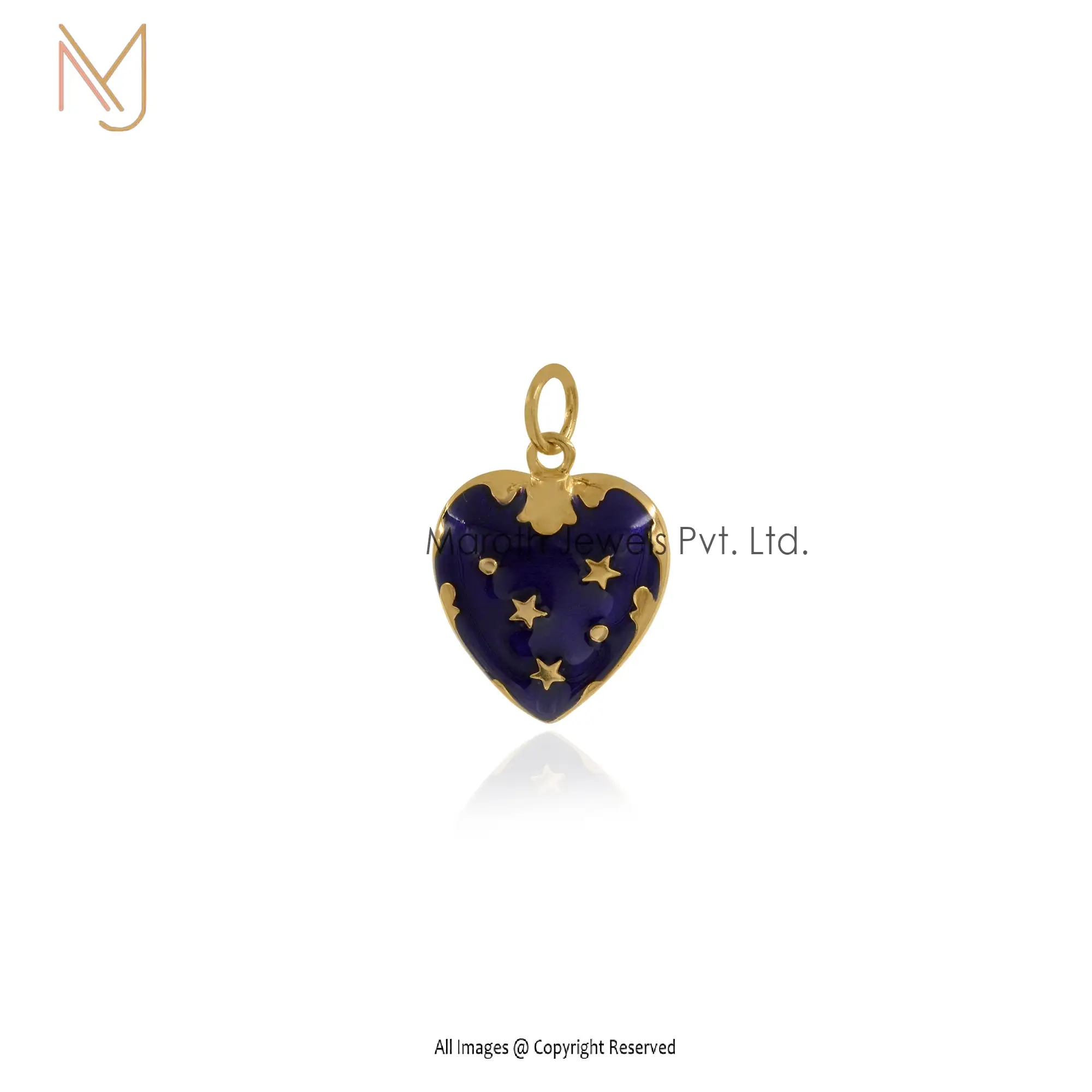 Wholesale 925 Silver Yellow Gold Plated Blue Enamel Heart Pendant Jewelry