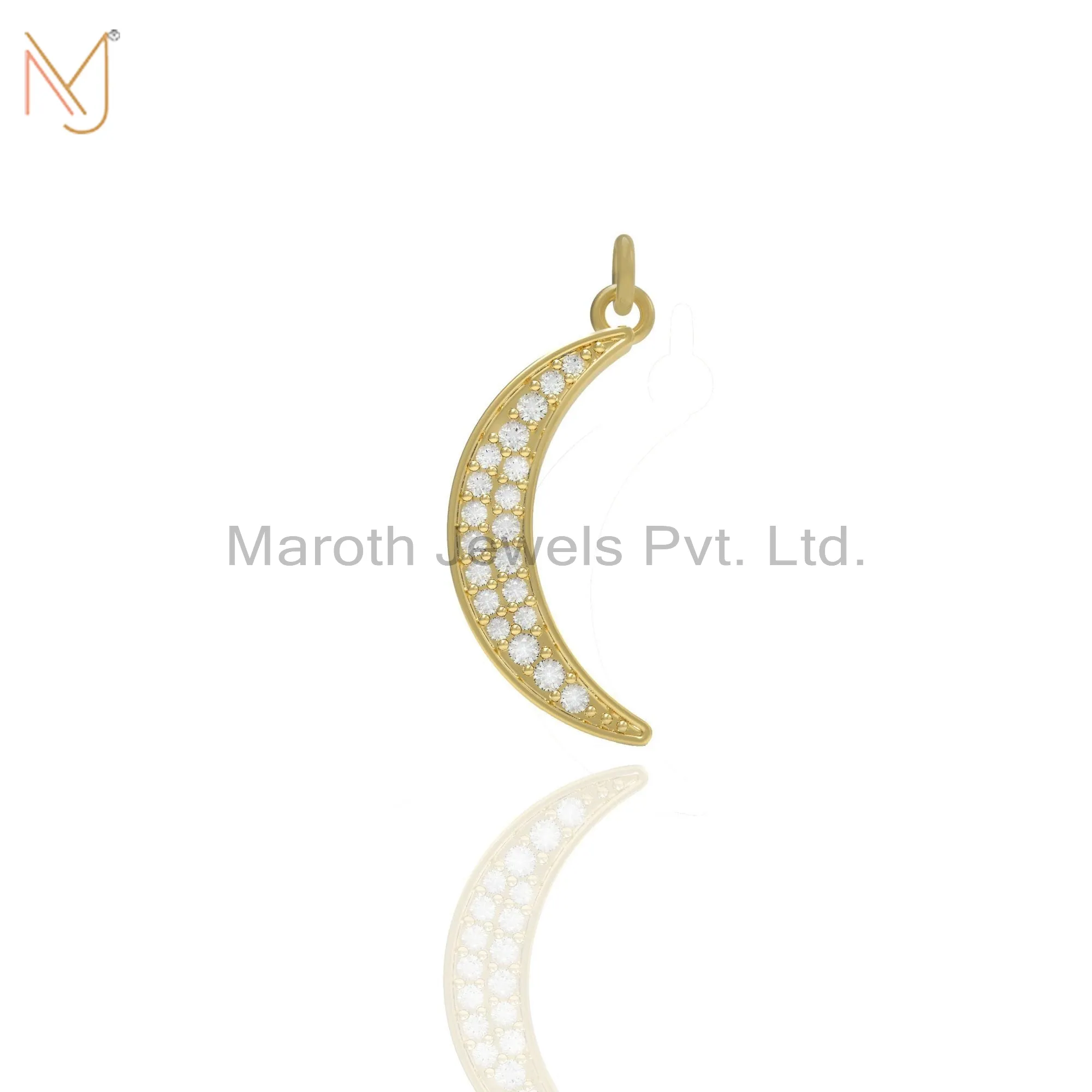 925 Silver Yellow Gold Plated Pave Diamond crescent Moon Pendant Jewelry USA