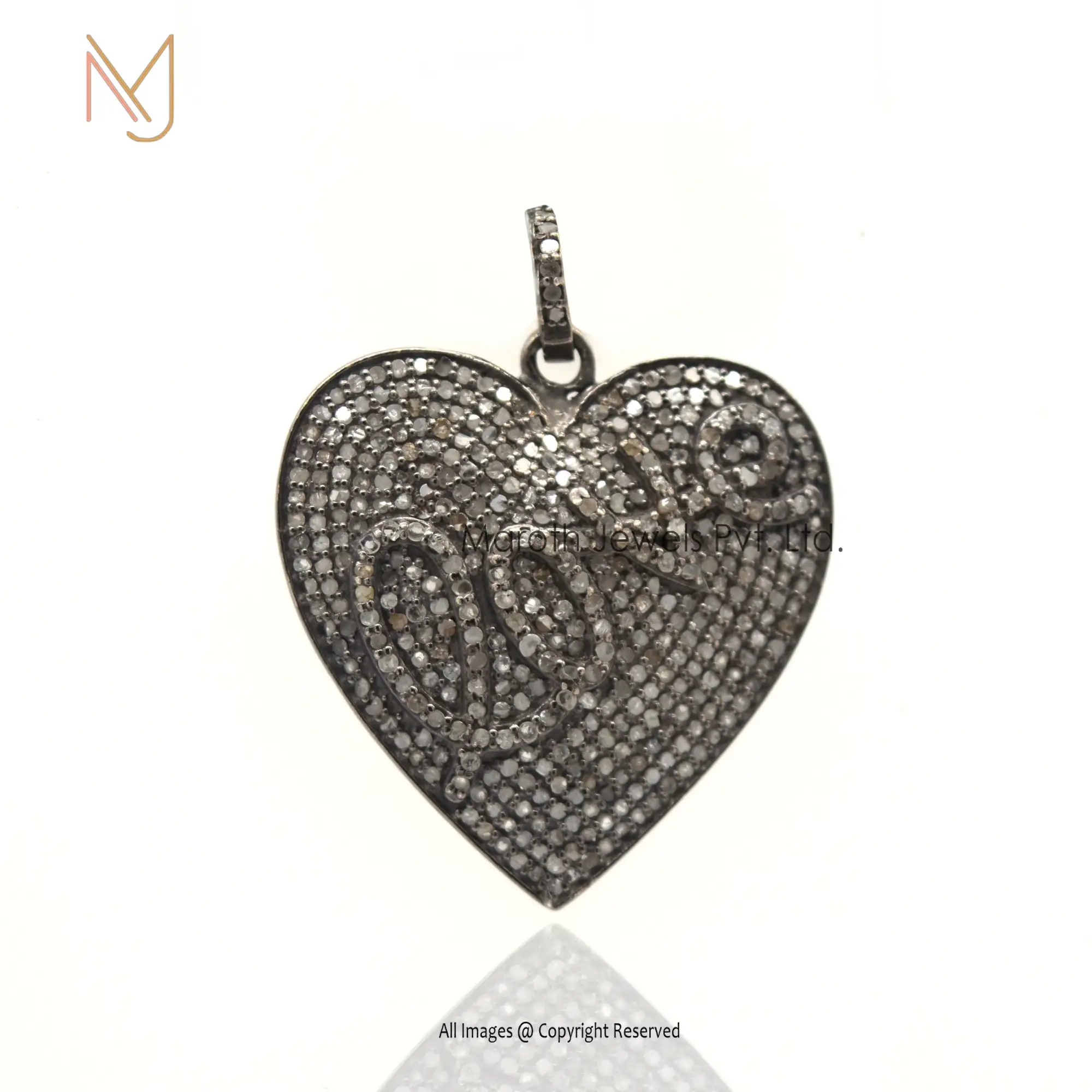 925 Silver Black Rhodium Plated Diamond Heart Love Initial Pendant Manufacturer