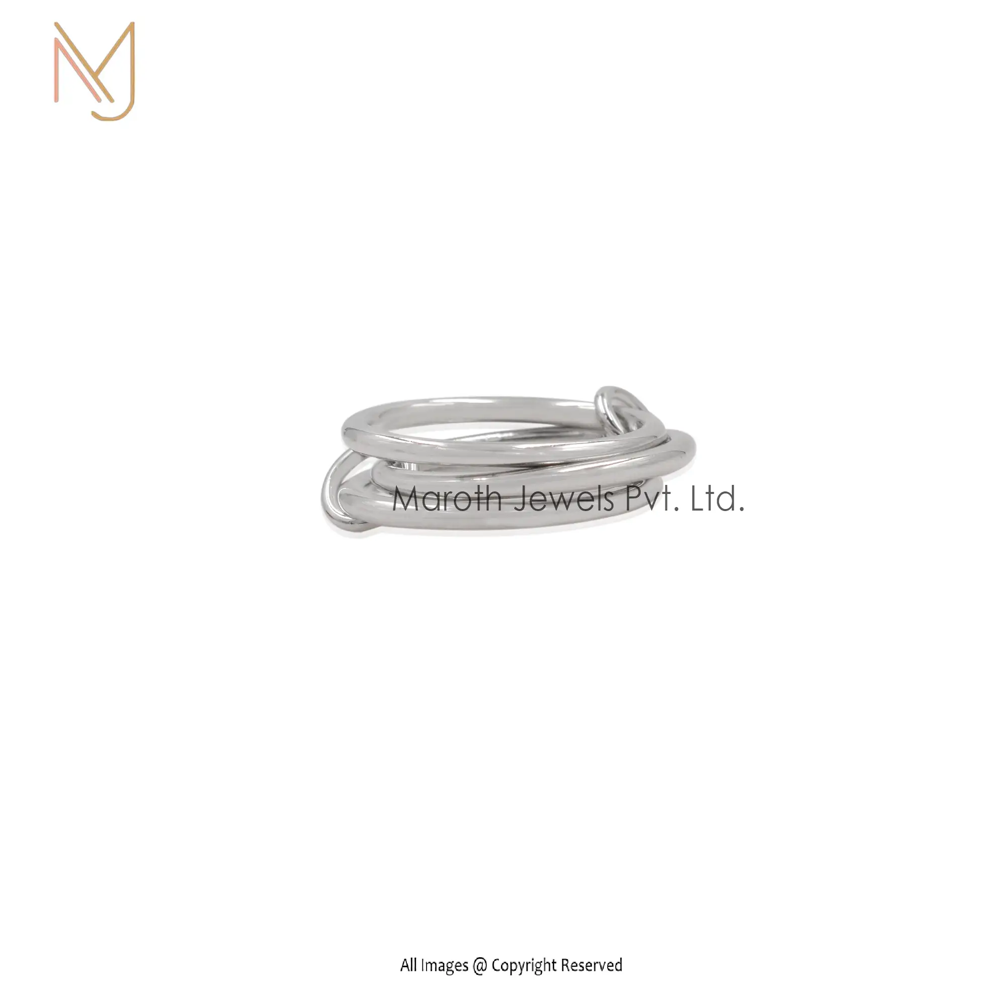 925 Silver White Gold Plated Connected Band Ring Manufacturer