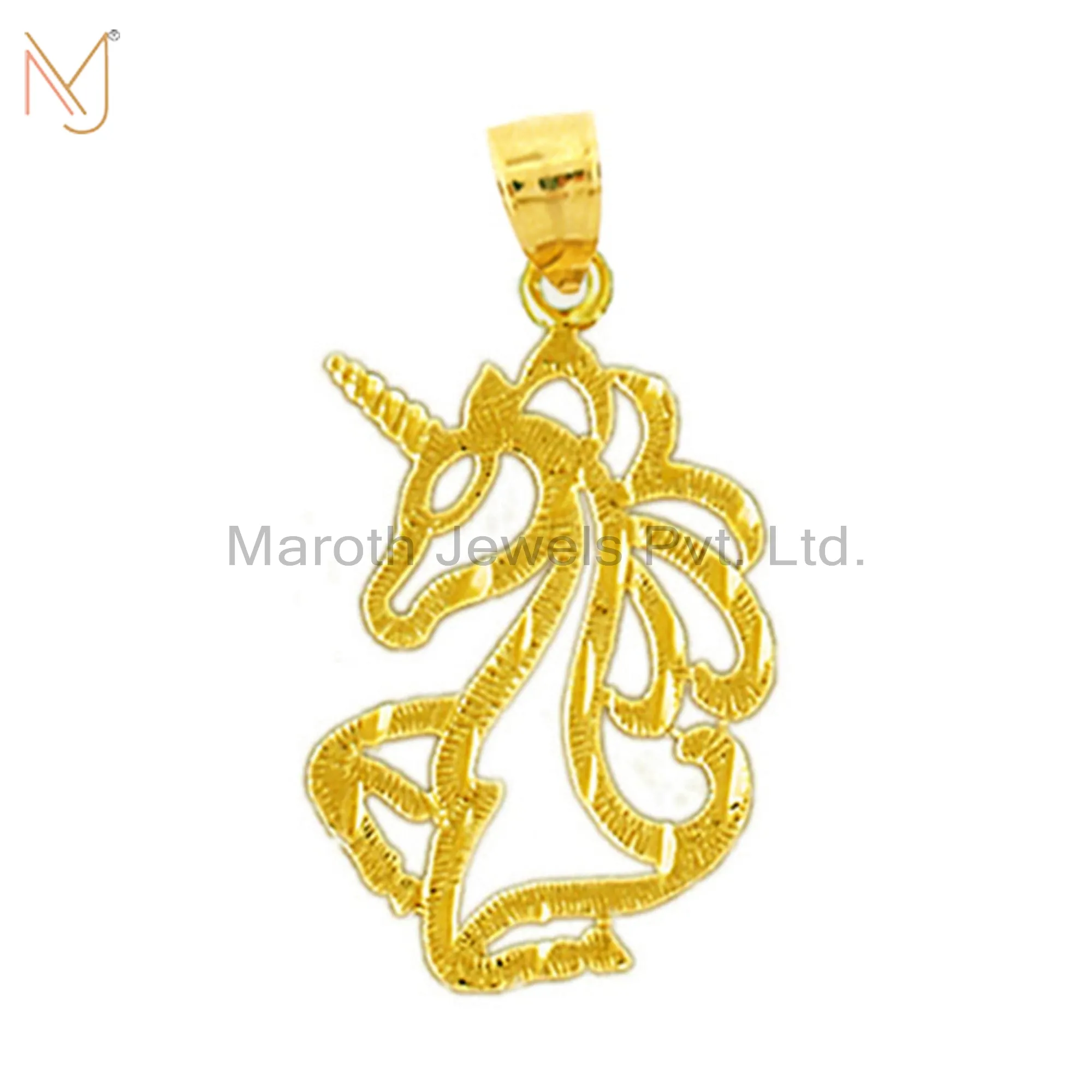 925 Stering Silver Yellow Gold Plated Cut-Out Unicorn Charm Pendant Jewelry Manufacturer
