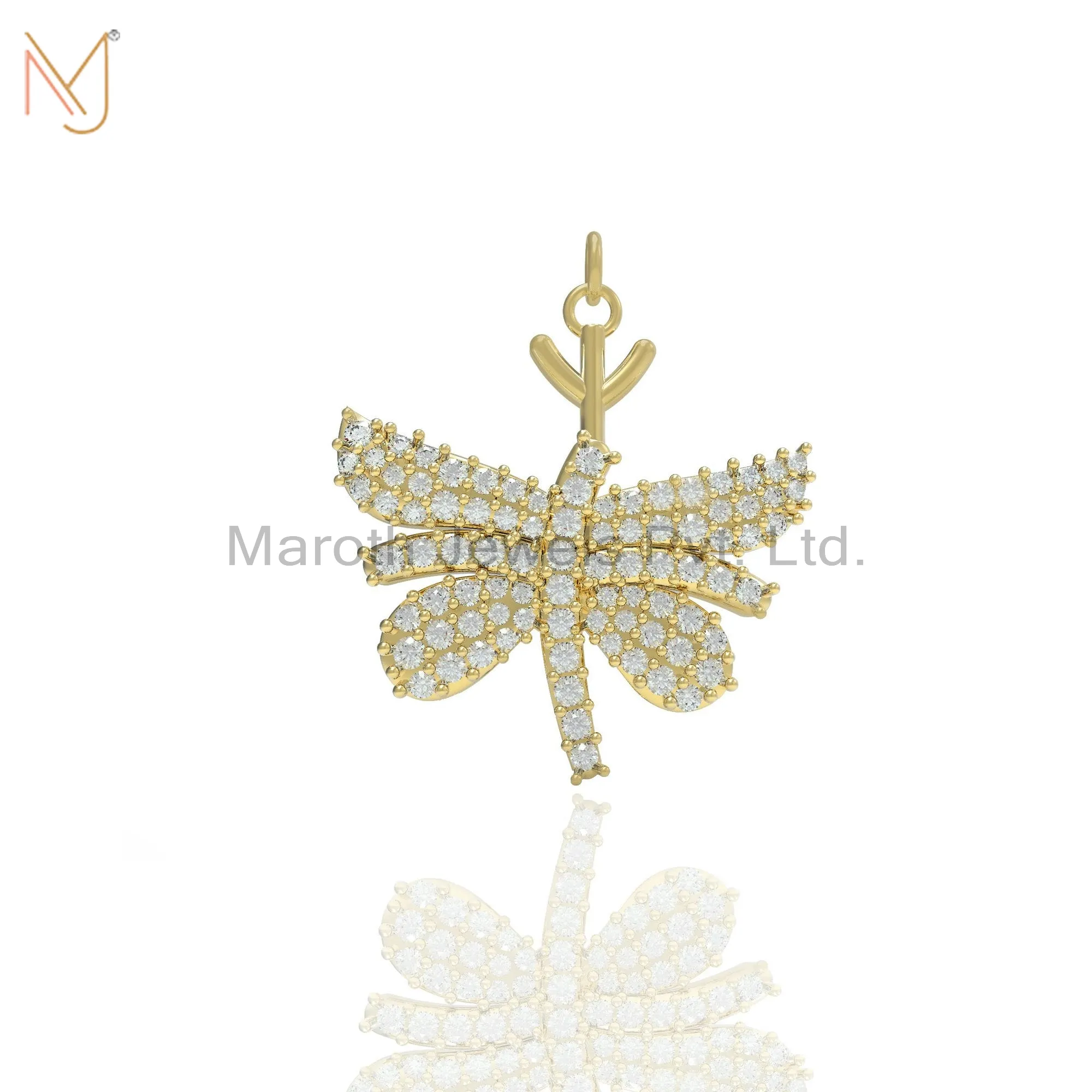 925 Silver Yellow Gold Plated Pave Diamond Butterfly Pendant Jewelry Manufacturer