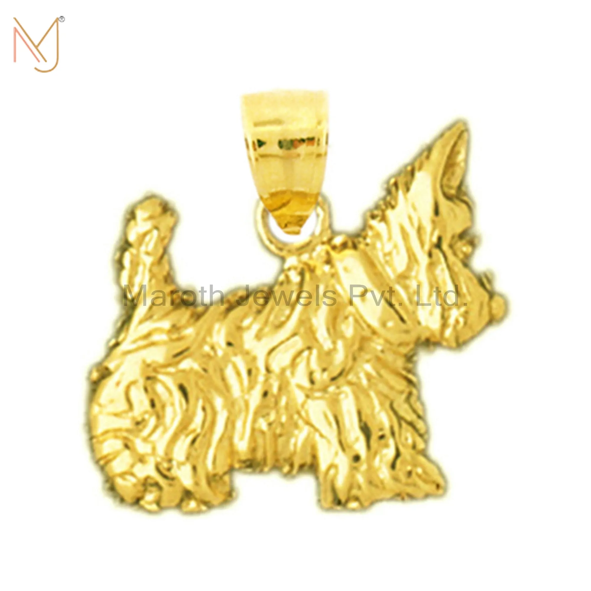 Private Lable 925 Sterling Silver Yellow Gold Plated Aberdeen Scottish Terrier Charm Pendant Jewelry