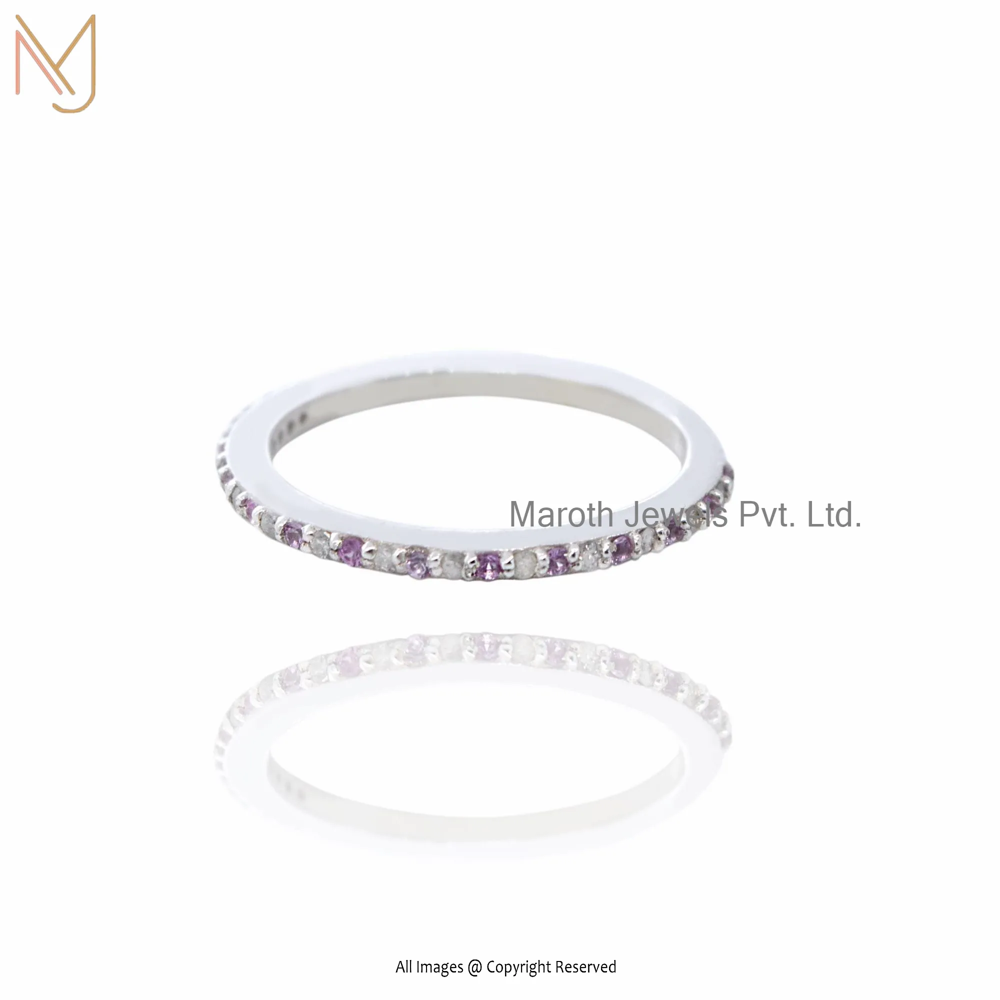 Wholesale 925 Silver Natural Silver Plated Diamond And Pink Sapphire Gemstone Ring Jewelry