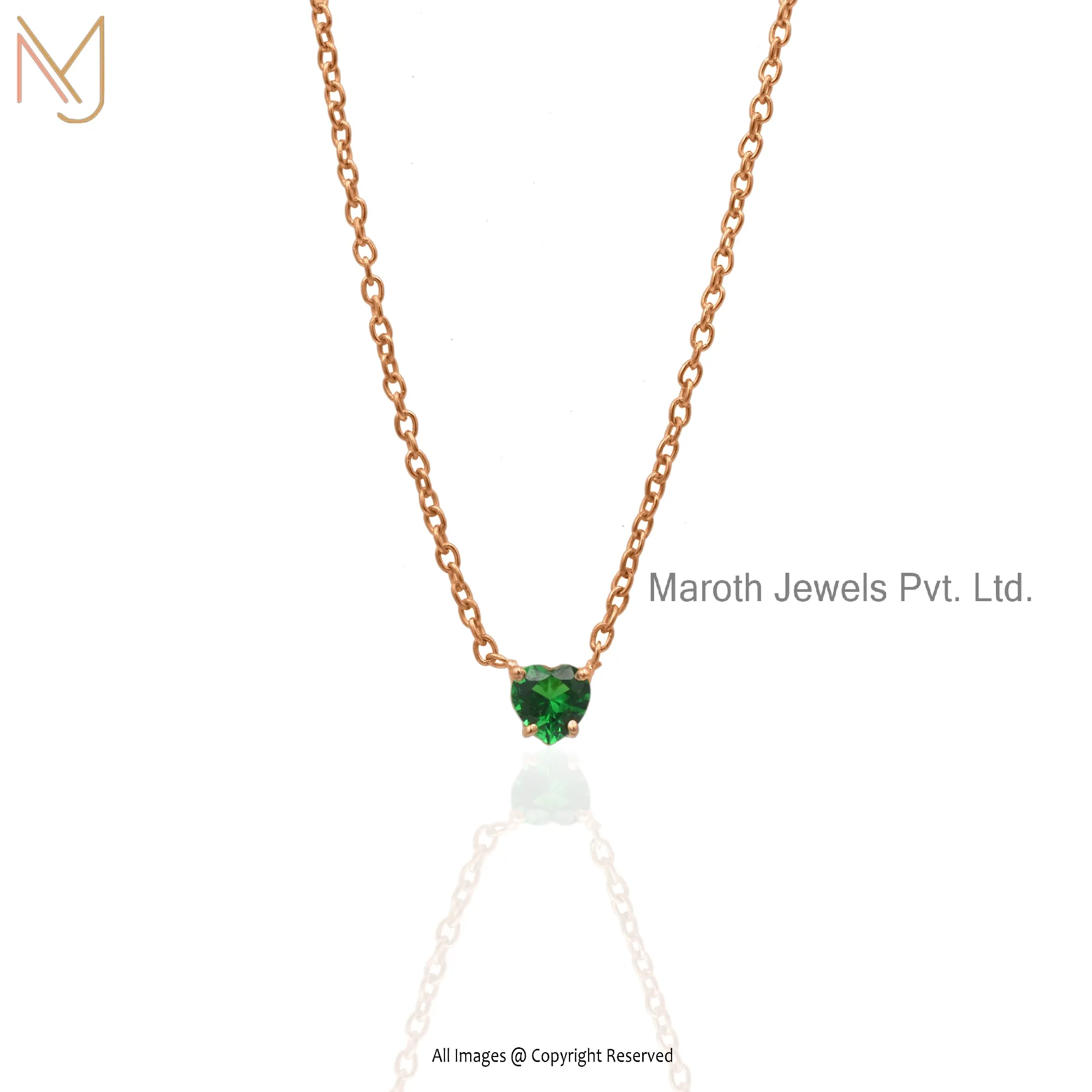 Private Label 925 Silver Synthetic Emerald Heart Shape Necklace