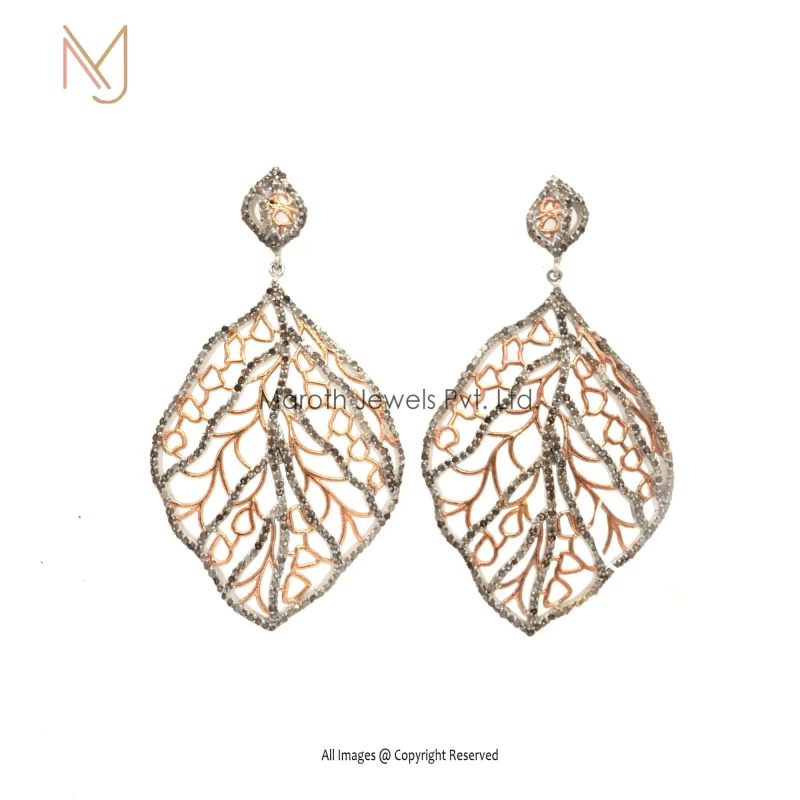 925 Silver Rhodium Yellow Gold Plated Pave Diamond Designer Leaf Earring Manufacturer