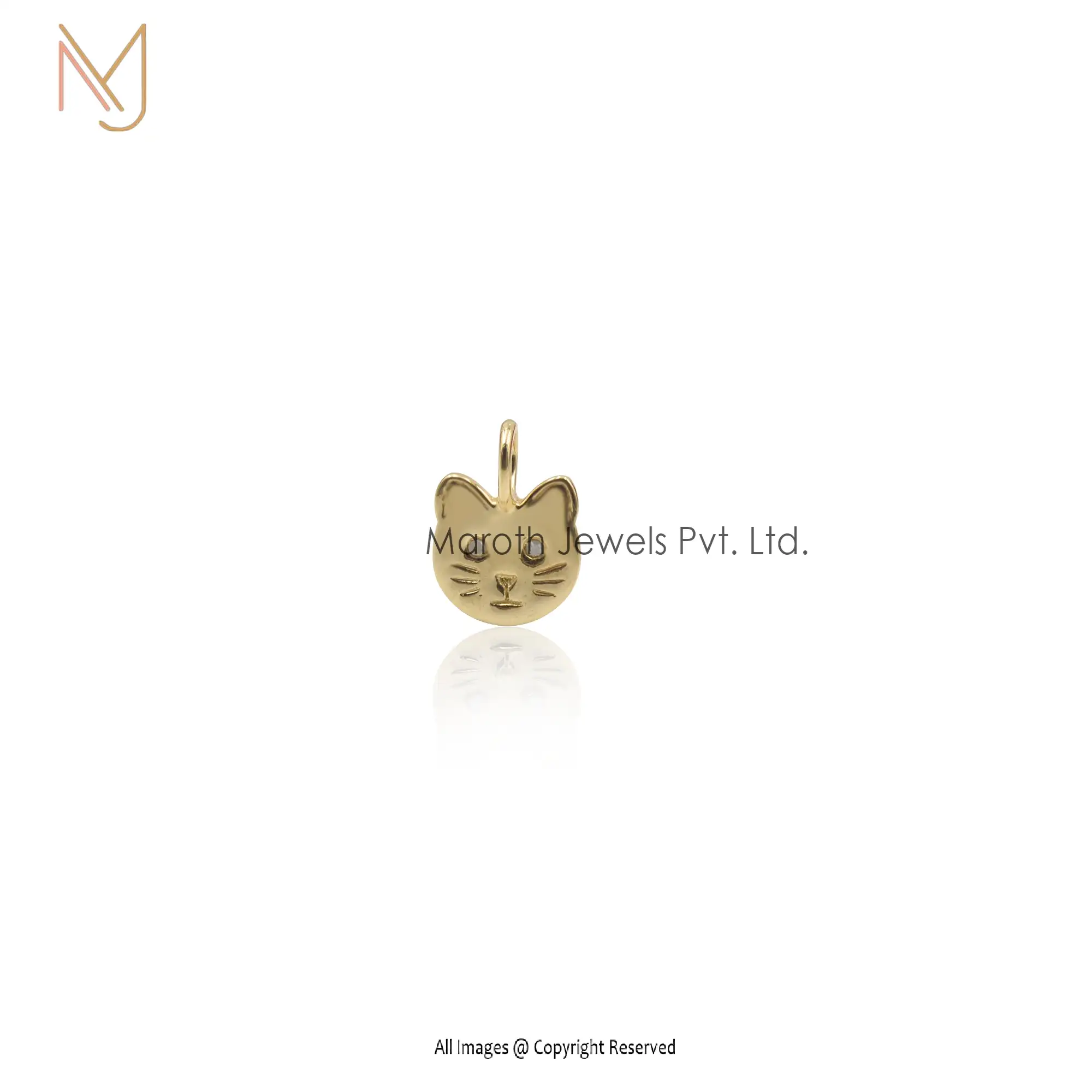 Private Lable 925 Silver Yellow Gold Diamond Cat Face Pendant Jewelry