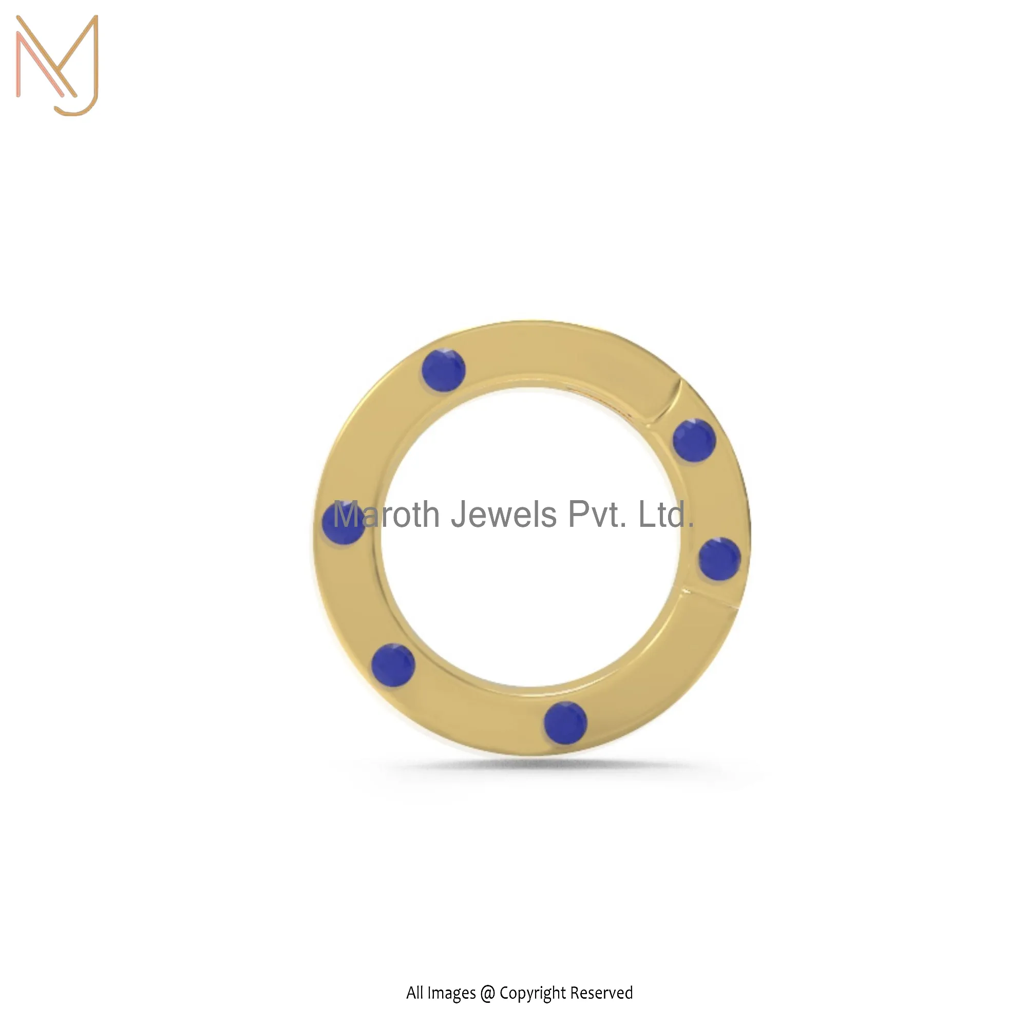 925 Silver Yellow Gold Plated Blue Sapphire Round Enhancer Custom Jewelry