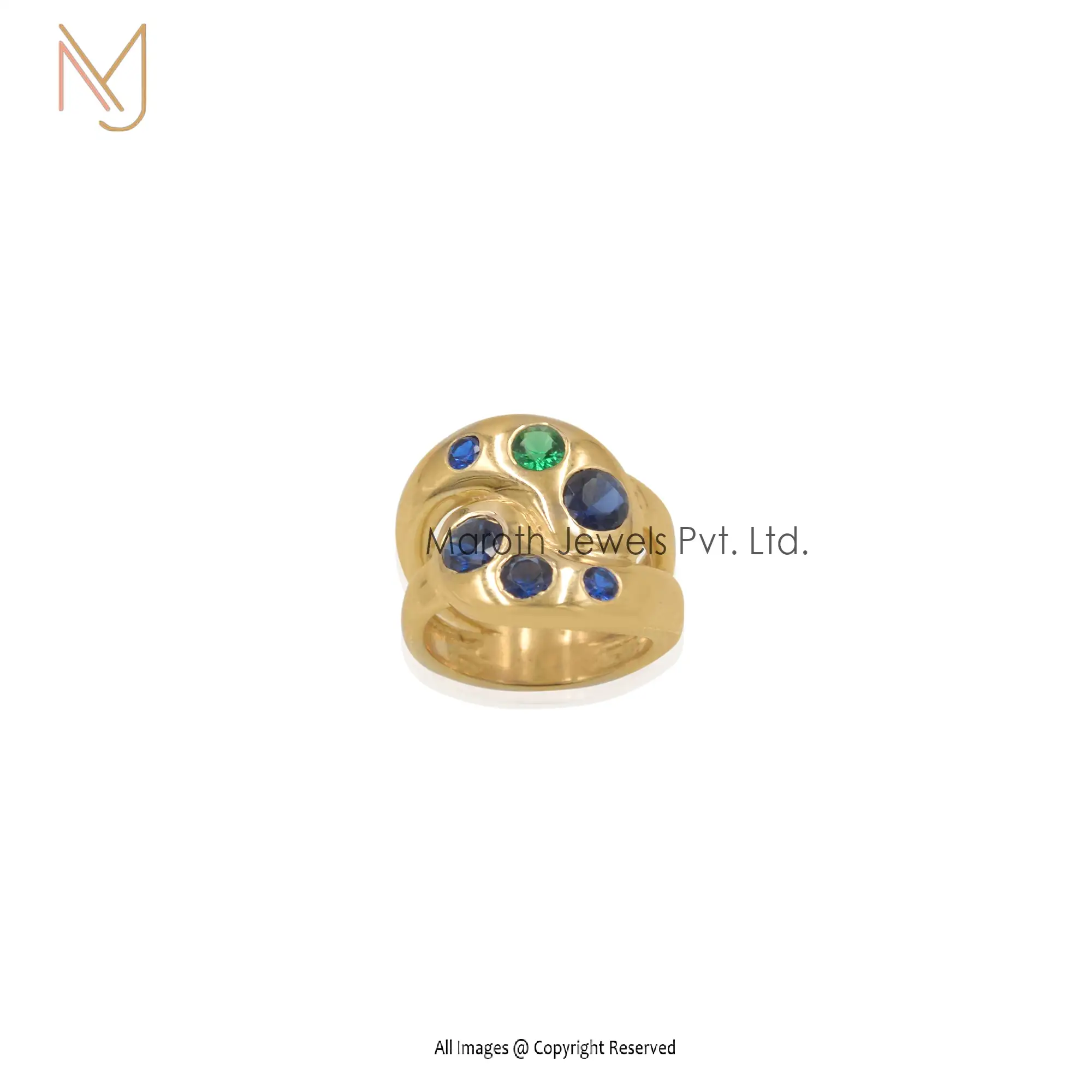 925 Silver Yellow Gold Plated CZ Synthic Multi Gemstone Band Ring Manufacturer