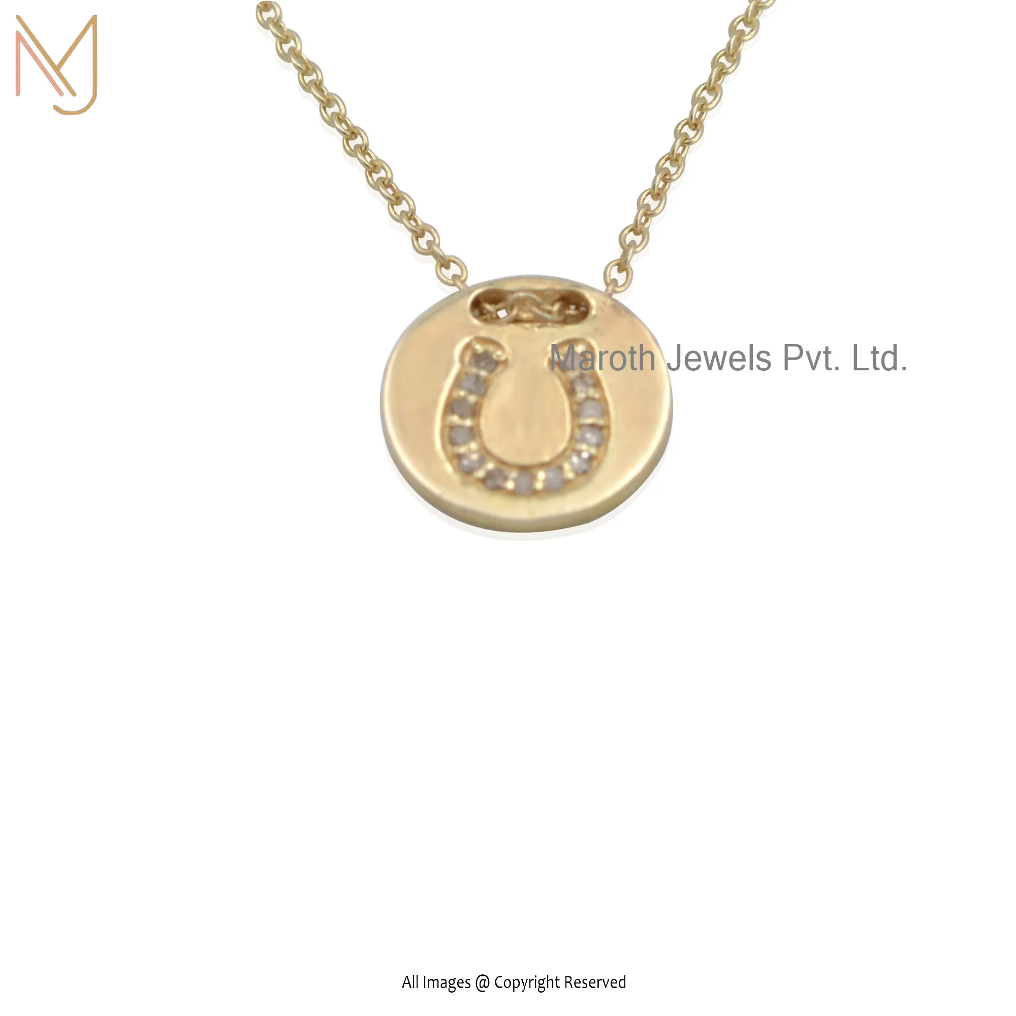 Wholesale 925 Silver Yellow Gold Plated Pave Diamond Horseshoes Pendant With Chain Necklace