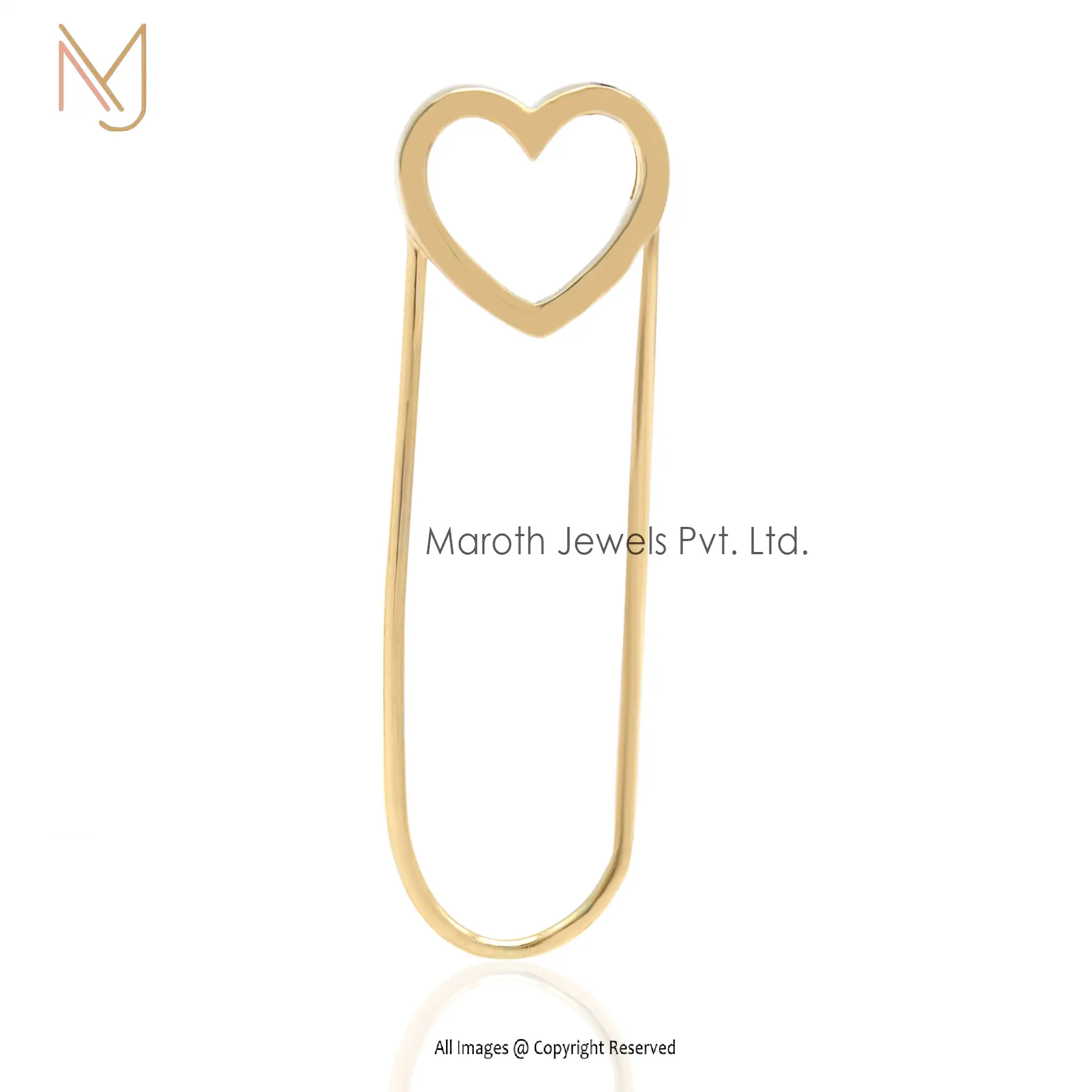 Private Label 925 Silver Yellow Gold Plated Heart Safety Pin