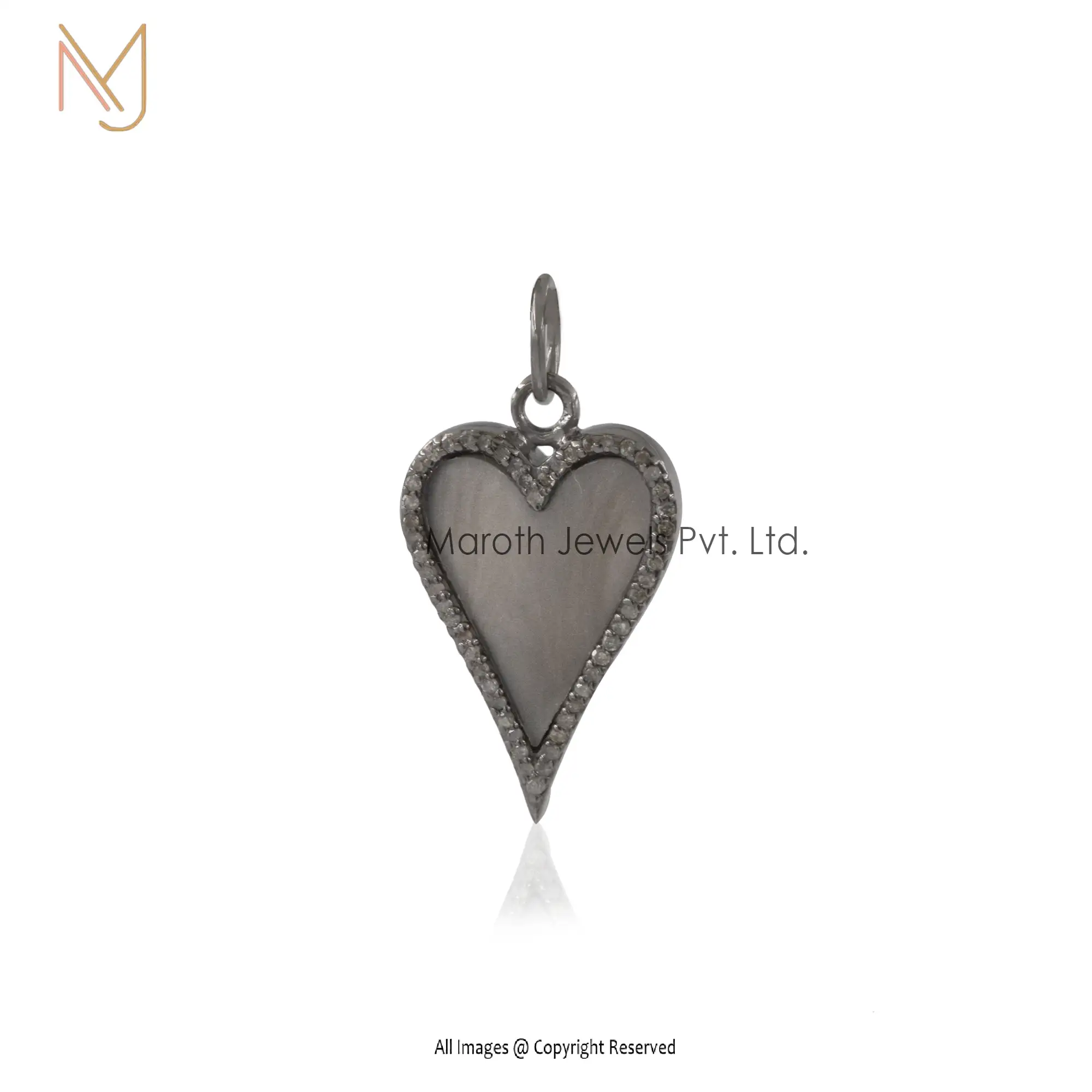 925 Silver Black Rhodium Black Mother Of Pearl & Moissanite Diamond Heart Pendant Manufacturer