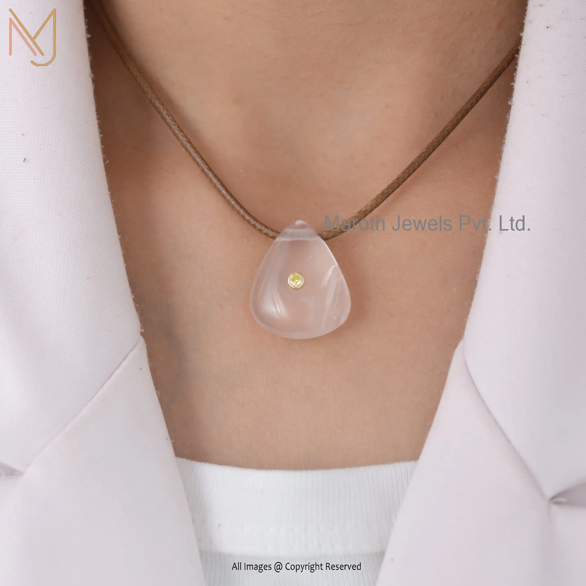 925 Silver Yellow Gold Chalcedony & Yellow Sapphire Drop Necklace Manufacturer