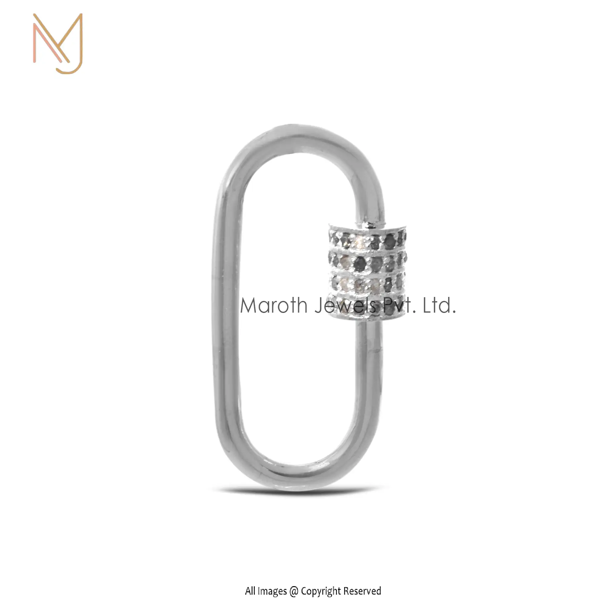 Private Label 925 Silver Yellow Gold Plated Pave Diamond Carabiner Lock Finding