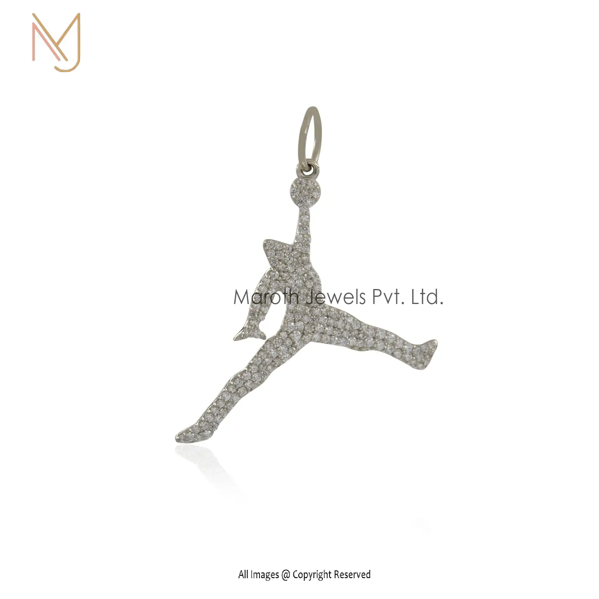 14K White Gold CZ Diamond Hip Hop Jumpman Jordan Pendant Manufacturer