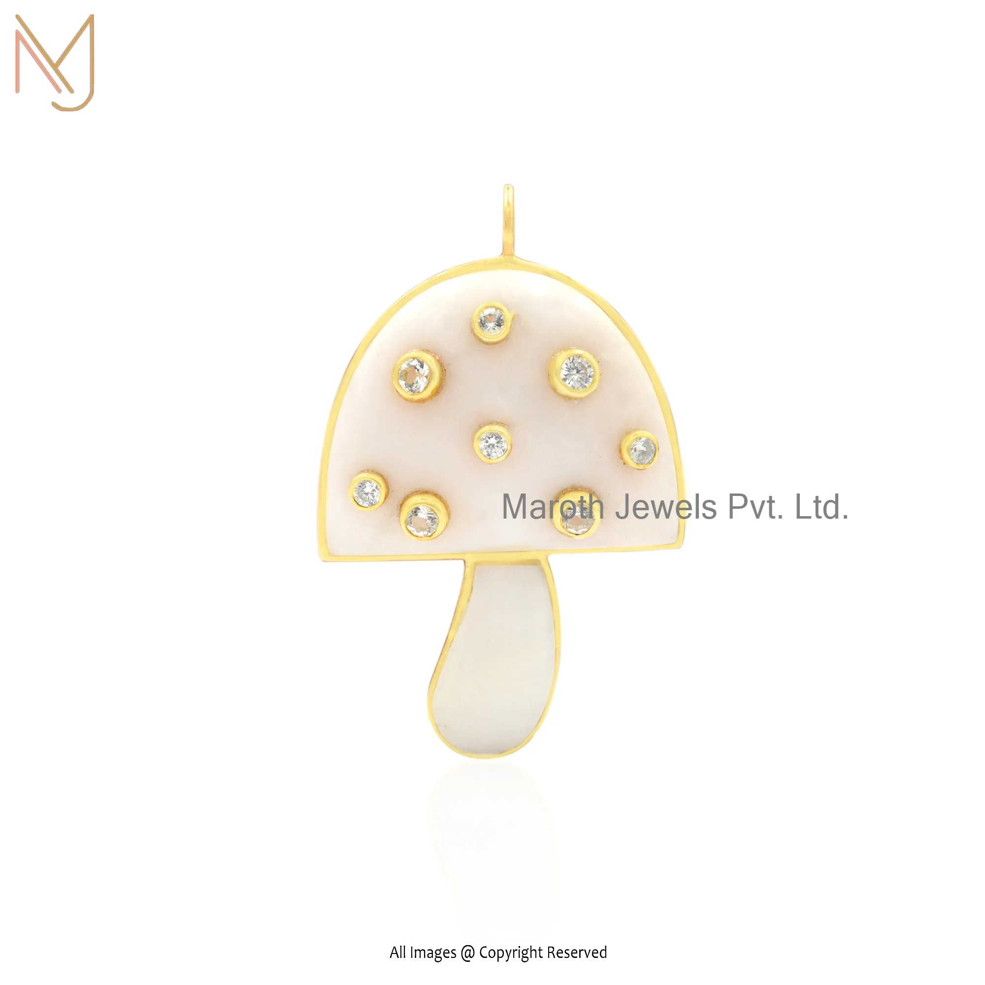 925 Silver Yellow Gold Moonstone & Multi Gemstone Mushroom Pendant Jewelry Manufacturer