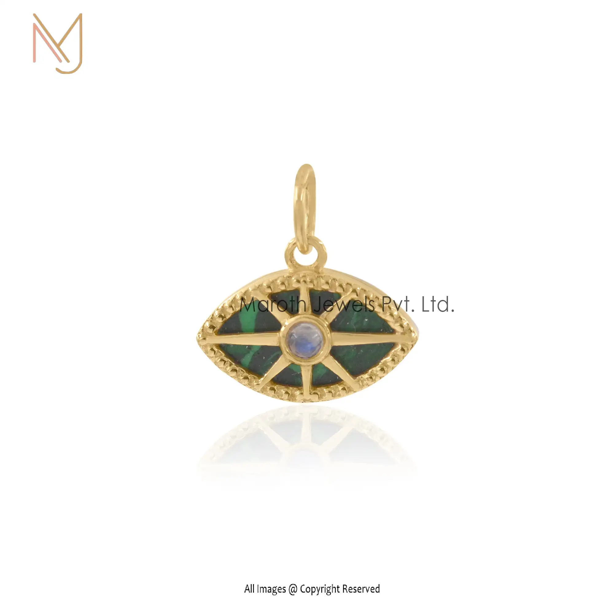 Wholesale 925 Silver Yellow Gold Malachite & Moonstone Evil Eye Pendant Jewelry