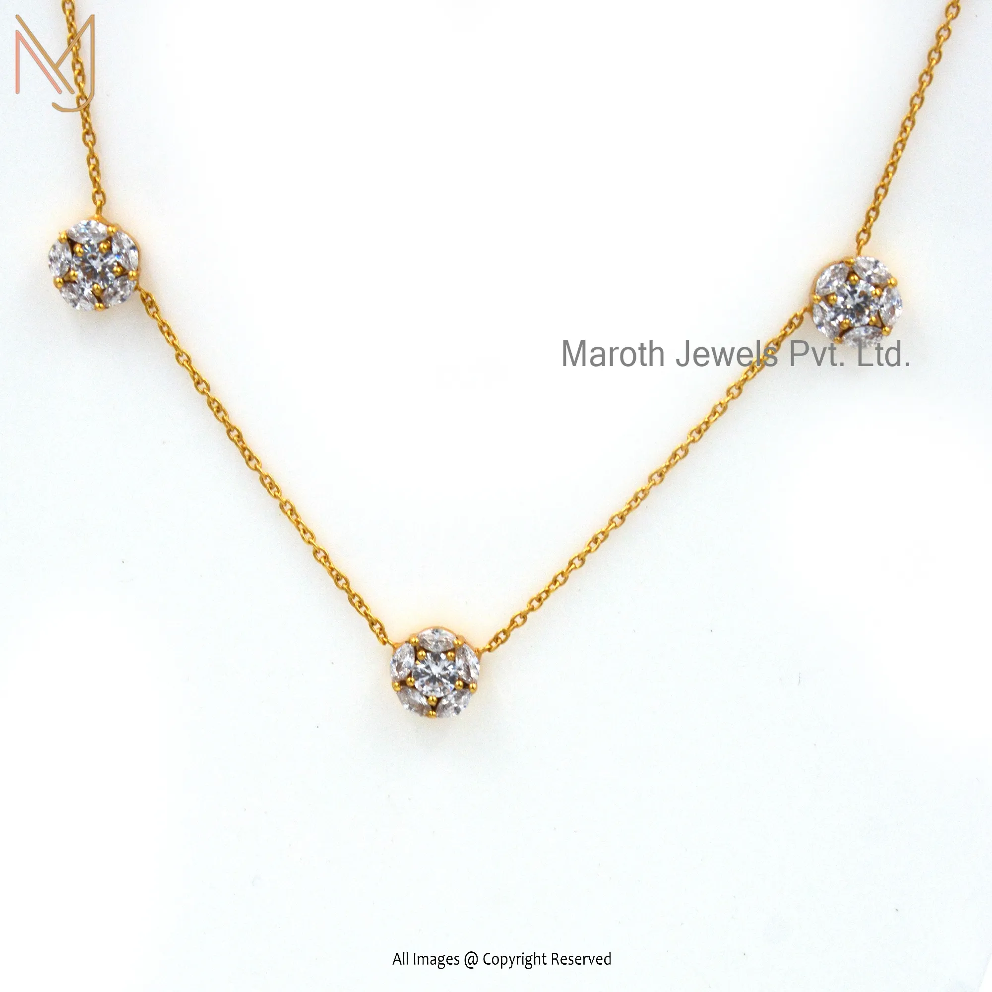 925 Silver Yellow Gold Plated Cubic Zircon Necklace Manufacturer