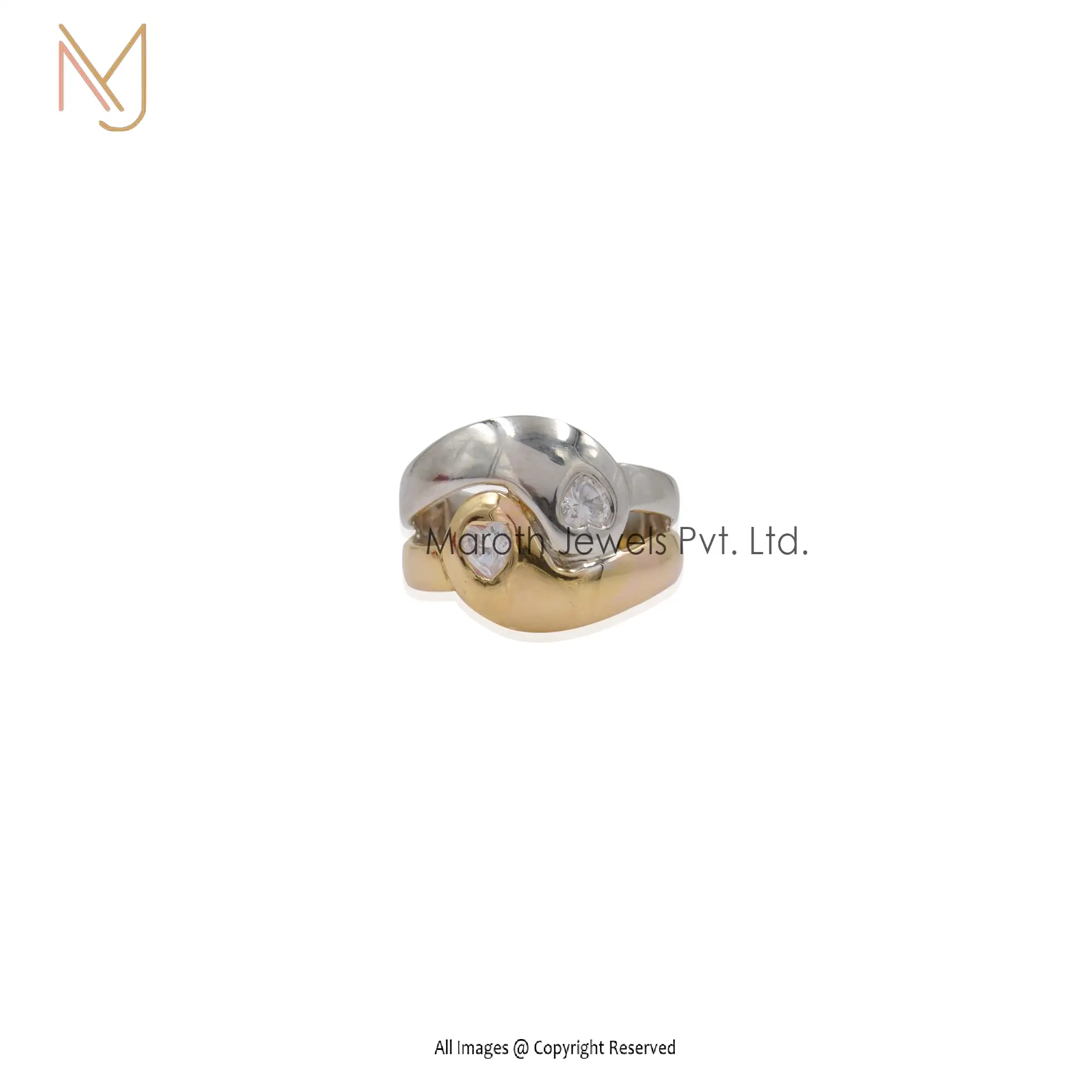 925 Silver White Gold Yellow Gold White Topaz Hearts Ring Manufacturer