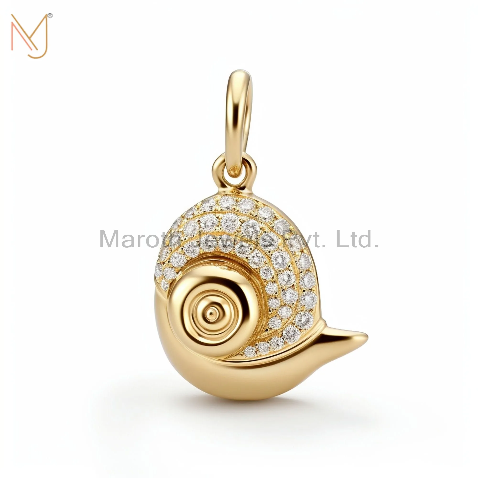 925 Sterling Silver Yellow Gold Plated Moissanite Snail Charm Pendant Jewelry USA