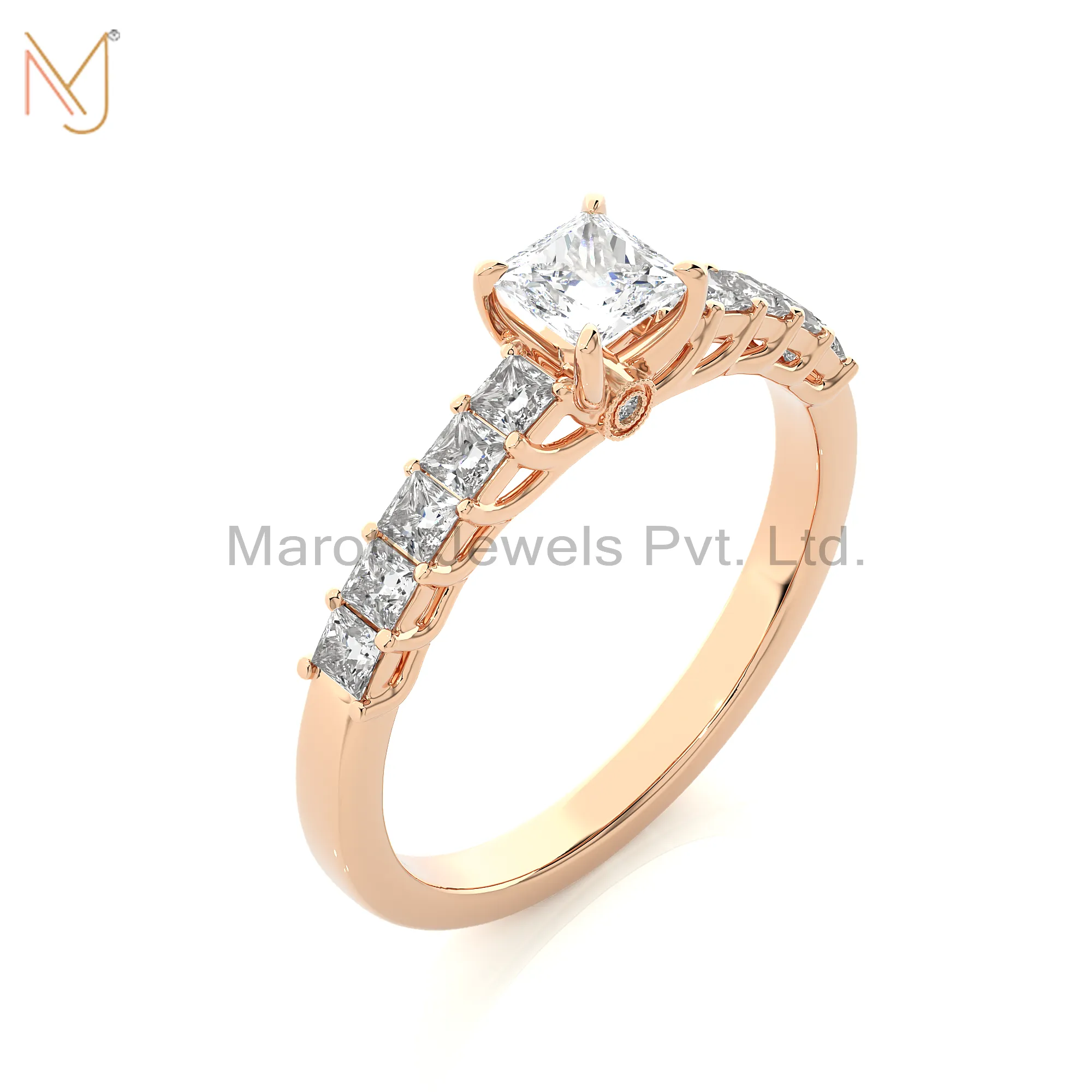 925 Silver Yellow Gold Moissanite Diamond Princess Round Ring Manufacturer