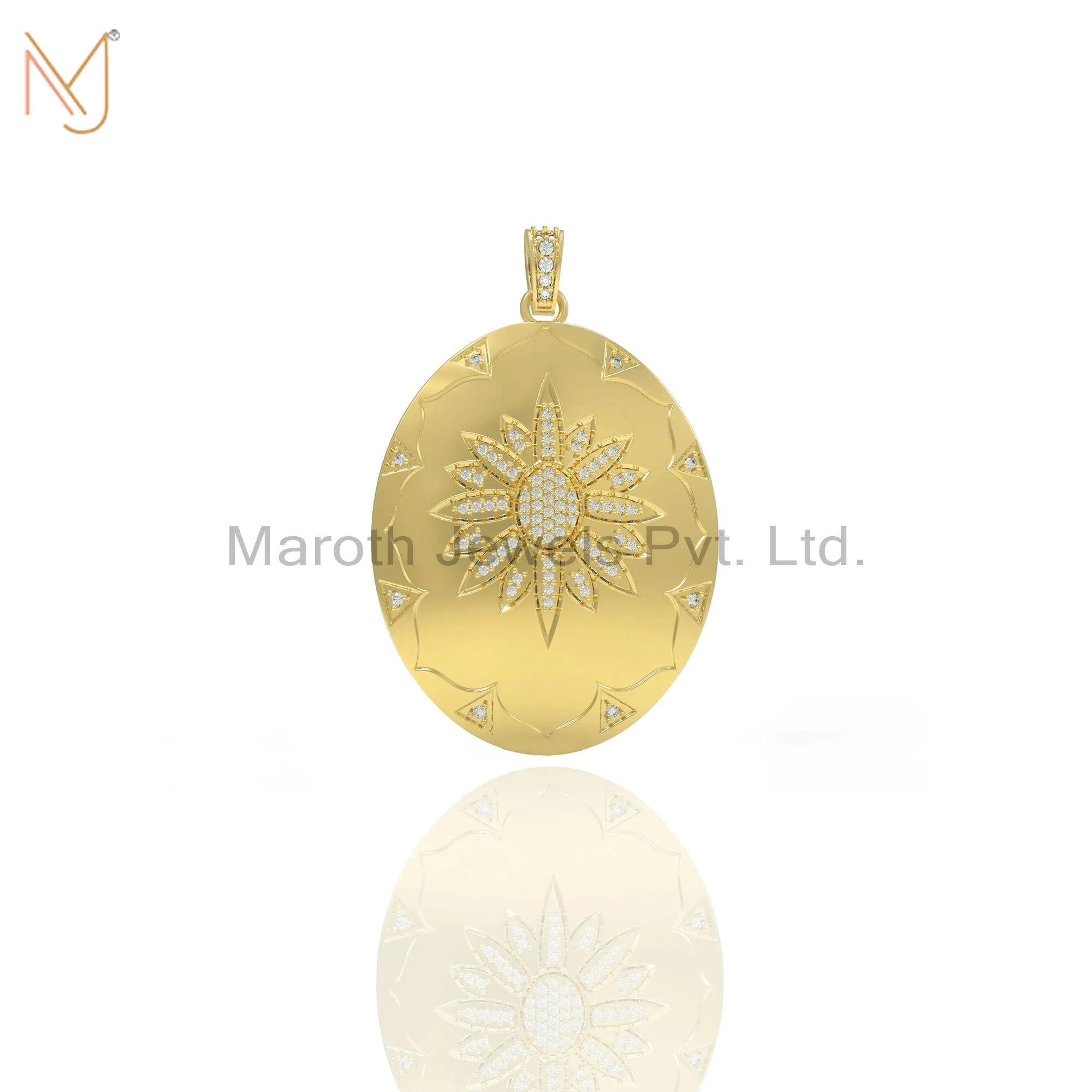 925 Silver Yellow Gold Plated Diamond Disc Pendant Jewelry Supplier