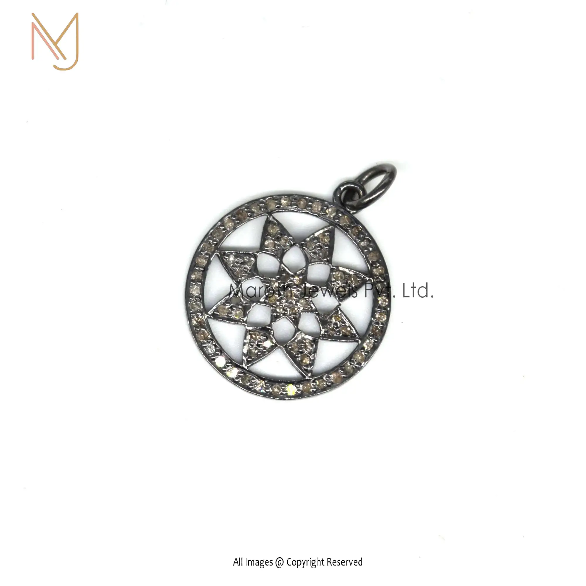 925 Silver Black Rhodium Pave Diamond Pendant Jewelry Supplier