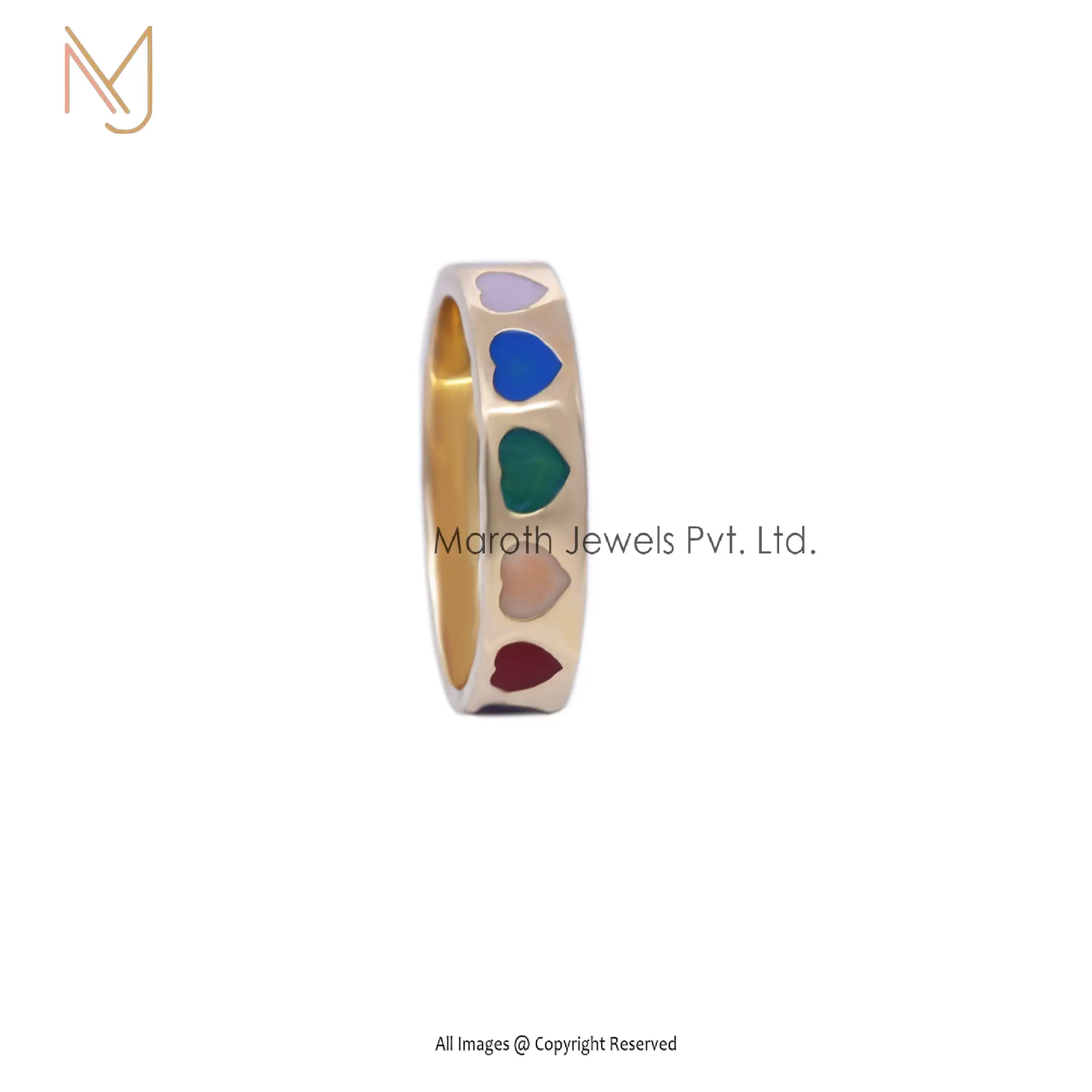 925 Yellow Gold Plated Heart Multi Enamel Ring Jewelry Manufacturer