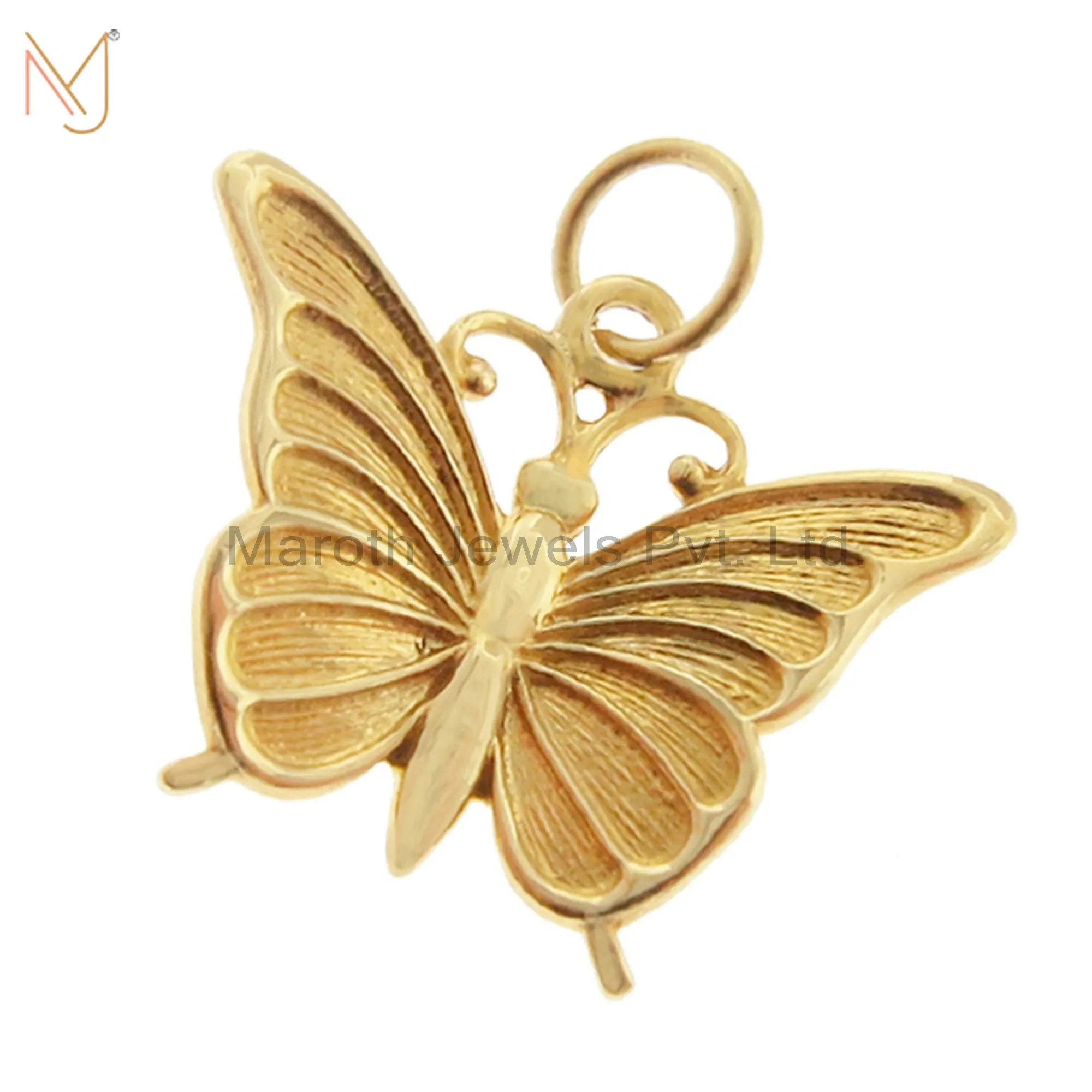 925 Sterling Silver Yellow Gold Plated Butterfly Charms Pendant Custom Jewelry