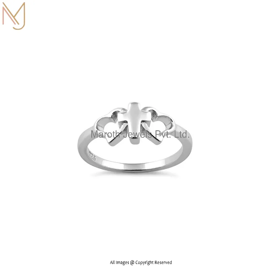 925 Sterling Silver Cross with 2 Hearts Ring Manufacturer