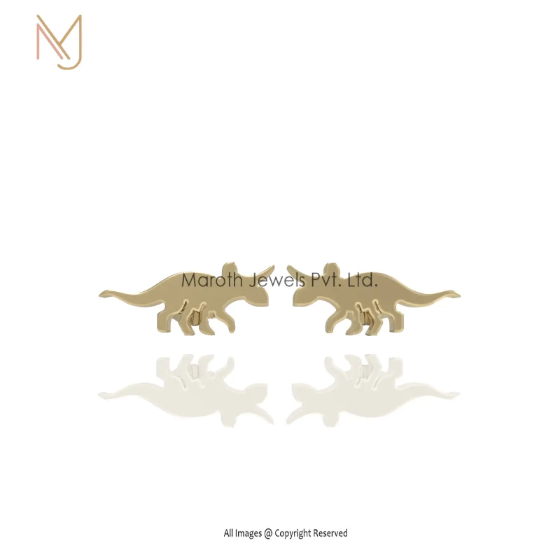 925 Silver Yellow Gold Dinosaur Earring Jewelry Manufacturer