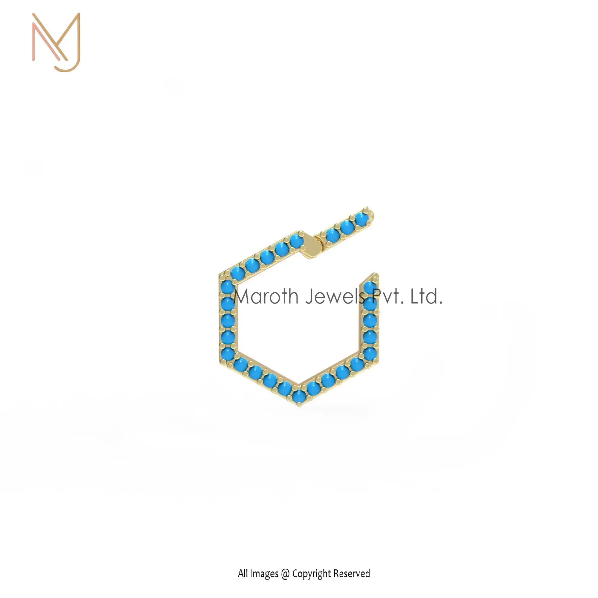 Wholesale 925 Silver Yellow Gold Plated Turquoise Gemstone Hexagon Enhancer Jewelry